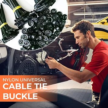 Nylon Universal Cable Tie Buckle, 2025 New Heavy Duty Self-Locking Nylon Zip Ties Holder,UV Resistant Black Zipties Small Cinch Straps,Self-locking Plastic Ties for Indoor and Outdoor Use (100PCS)