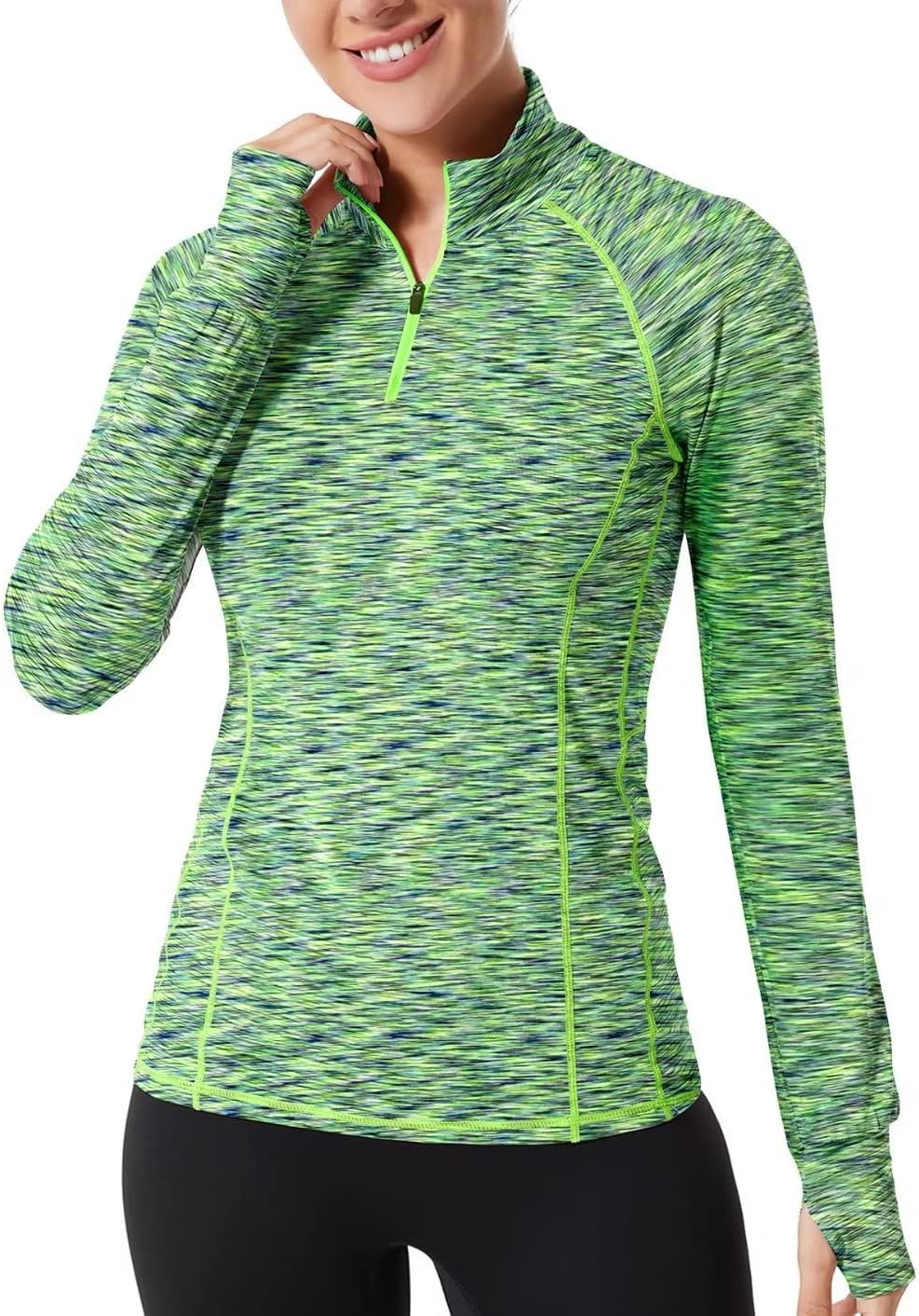 Zengjo Womens Quarter Zip Long Sleeve Workout Tops 1/4 Zip Running Pullover - Image 2