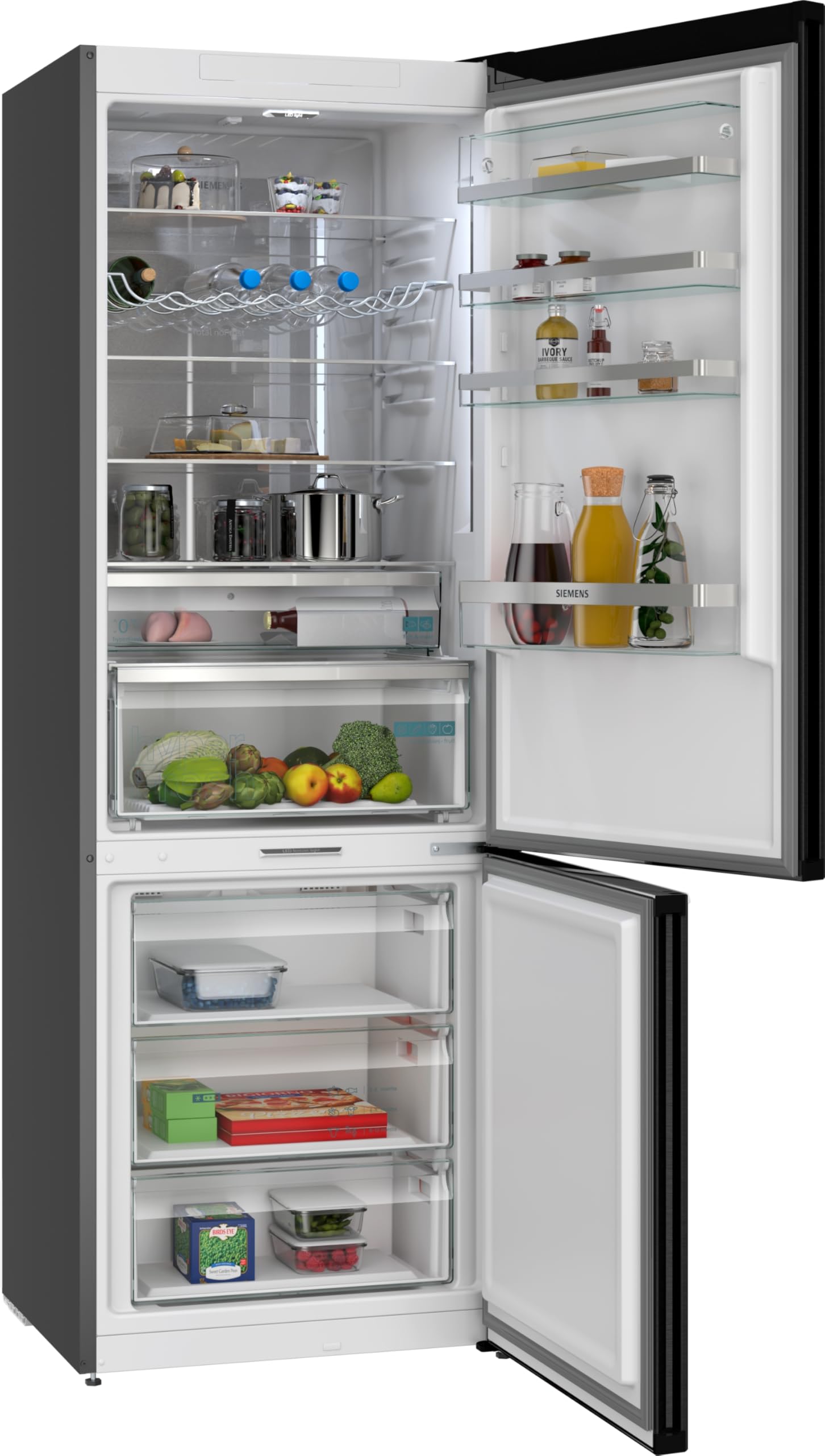 Siemens iQ500 Wolnostojąca lodówko-zamrażarka XXL 203 x 70 cm, KG49NAXCG, 311 l i zamrażanie 129 l, Total noFrost, freezerLight, technologia hyperFresh, technologia AntiFingerprint czarna stal