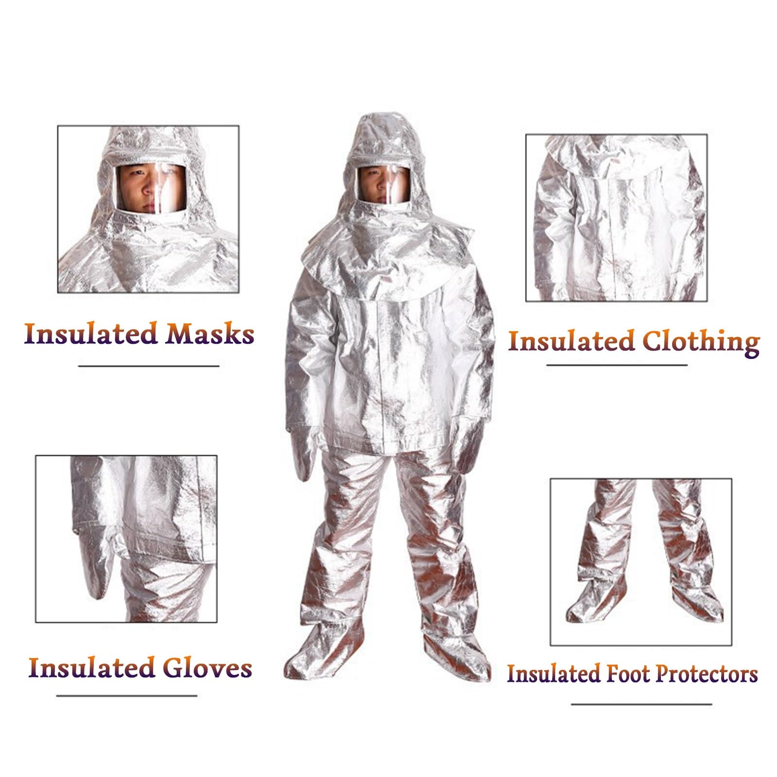 Hitzebeständiger Anzug Feuerfester Aluminisierter Schutzanzug Flammhemmender Anzug Gegen Wärmestrahlung 500-1000℃(1000degrees)