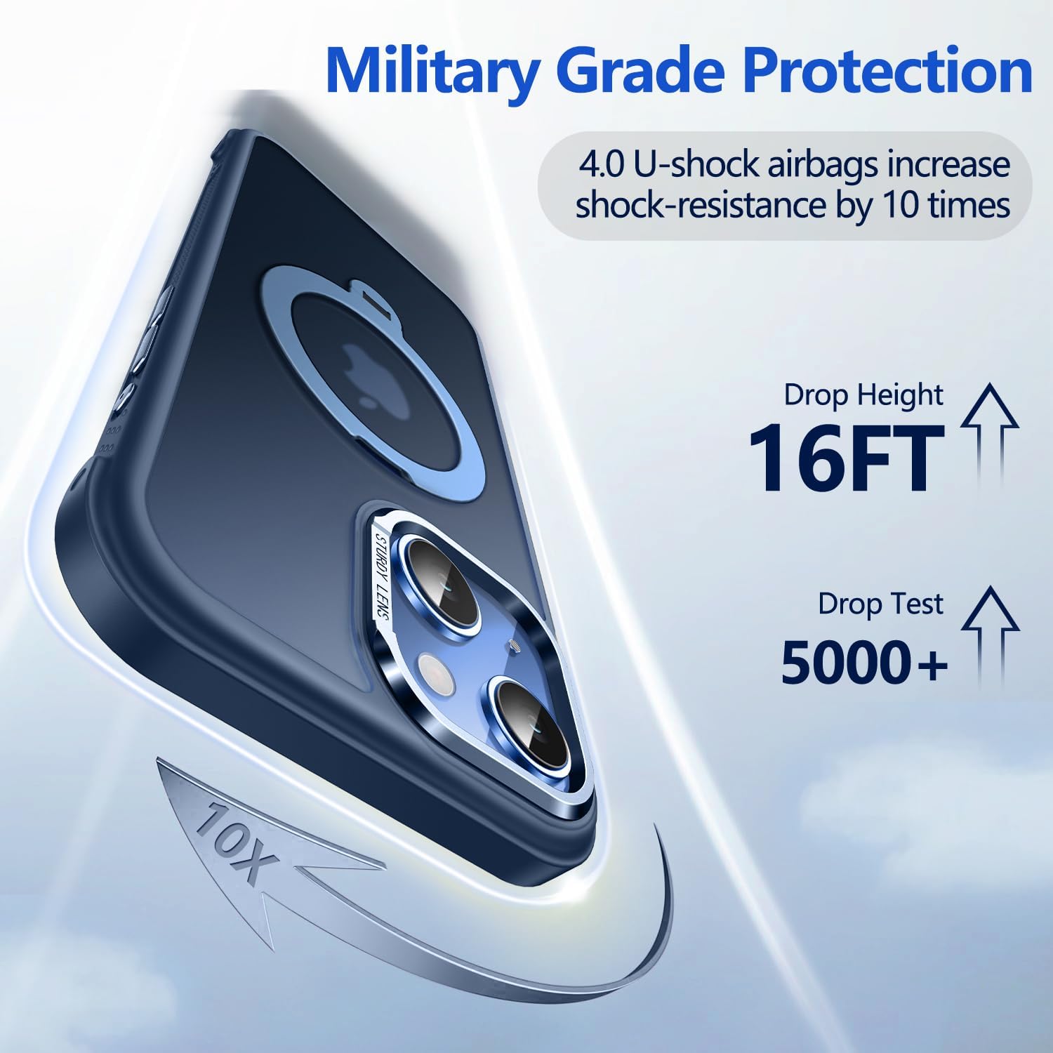 O3 Mag-Stand Designed for iPhone 15 Case with 360° Spin Stand, [Compatible with MagSafe][Super Skin Feeling] Translucent Matte Magnetic Slim Phone Case 6.1 inch, Matte Blue