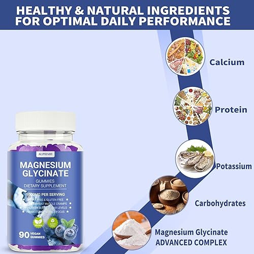 Miniatura 2 de Gomitas de glicinato de magnesio de 1000 mg, sin OMG, sin gluten, gomitas de suplemento de magnesio para adultos y niños, dormir, relajación y