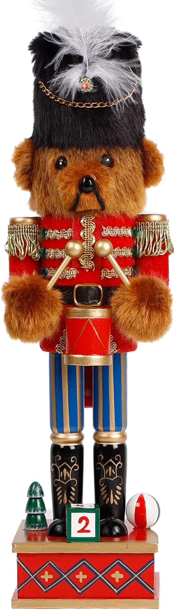 Joliyoou 14 Inch Christmas Nutcracker Figures, Wooden Nutcracker Bear Drummer Ornaments, Large Xmas Nutcracker Tabletop Centerpieces Festival Shelves Decorations