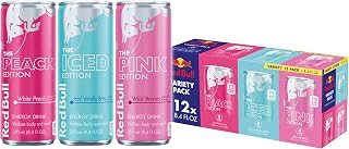 Red Bull Energy Drink, Variety Pack | Peach, Iced Vanilla Berry, Pink, contains caffeine, taurine, B-vitamins, sugar, and water, 8.4 fl oz, pack of 12 cans