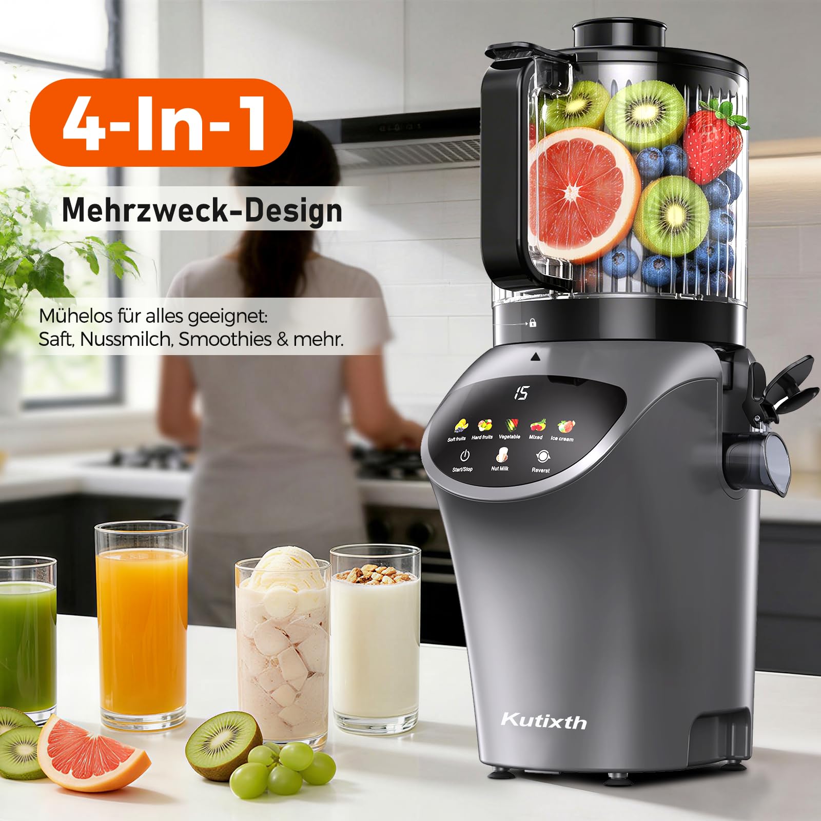 Entsafter 450W Slow Juicer 156mm Fütterungsrutsche 3L Füllvolumen Kaltpresse BPA-Frei