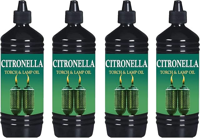 Morgans Trade Citronella Lantern Torch and Lamp Oil in 1L Citronella Lamp Oil for Garden Torches, Tiki Torches - Citronella Oil for Garden Oil Burners with Child Safe Lid (4 Pack)