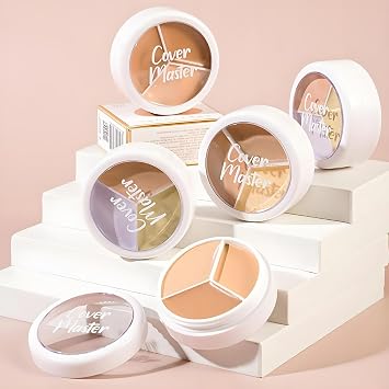 3 Shades Creamy Waterproof Concealer & Contour Kit for Neutralising Dark Circles, Redness & Imperfections - Complete Coverage Long-Lasting Wear Includes Dual-Ended Brush for Targeted Colour