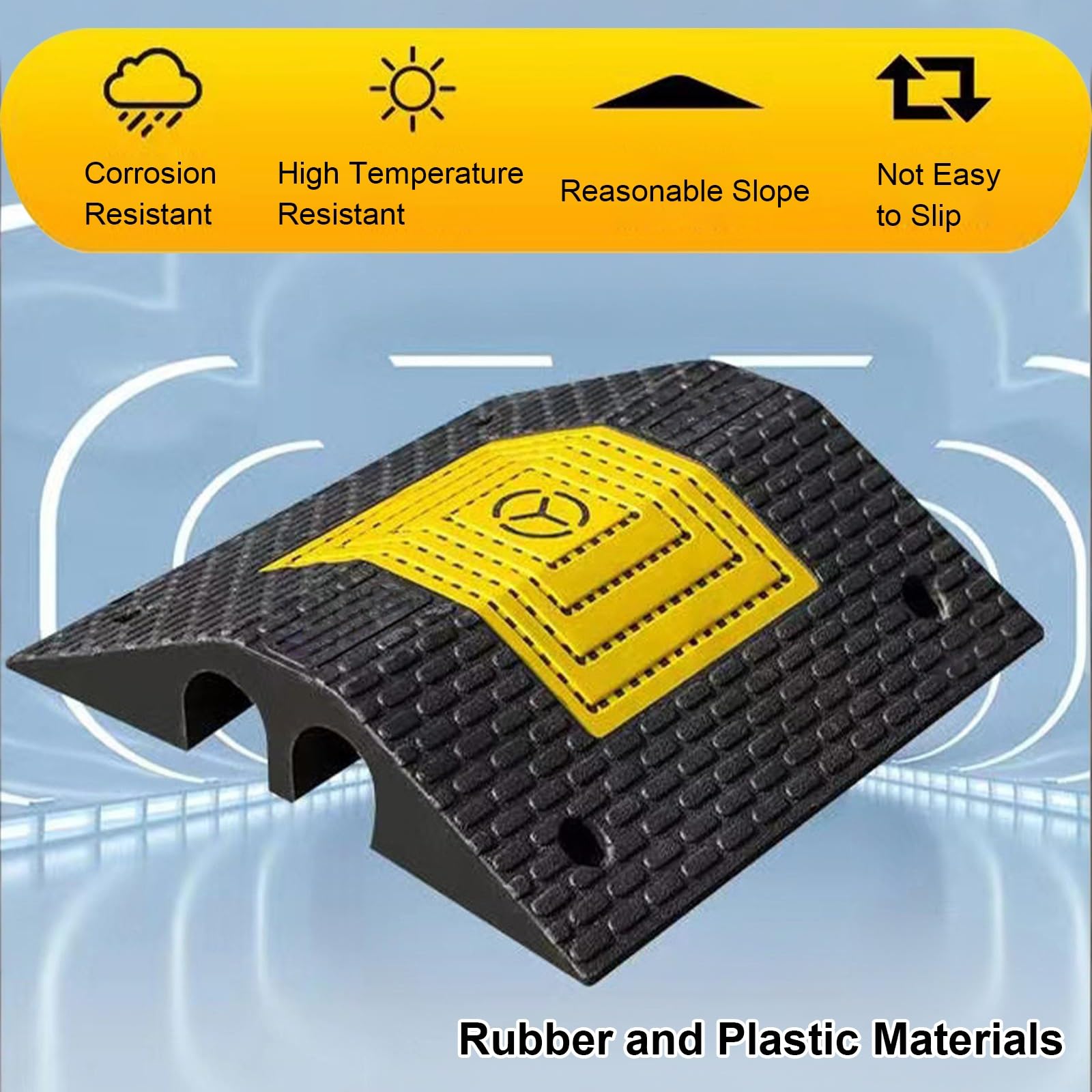 Rampa de Protección de Cable, Protector de Cables para Suelo de 2 Canales, Canaleta Cables Suelo para Asfalto/Hormigón/Grava, Capacidad de Carga de 5 Toneladas(50.5 * 35 * 7cm/19.9 * 14 * 2.7in)