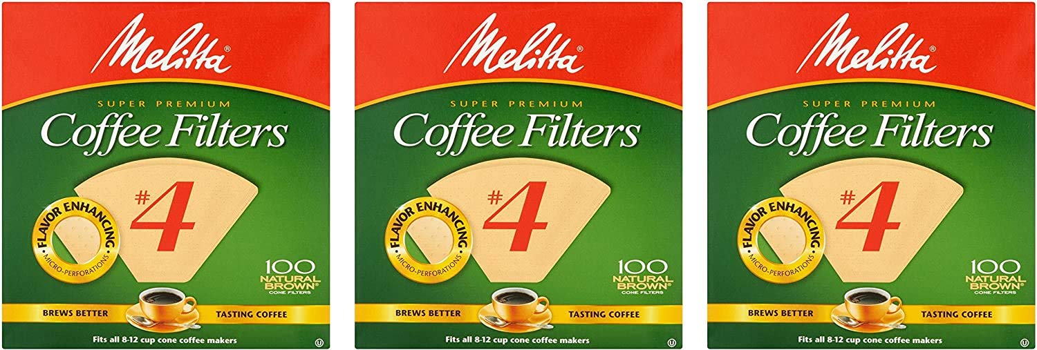 Melitta Cone Coffee Filters, Natural Brown #4, 100 Count (Pack Of 3): Home & Kitchen