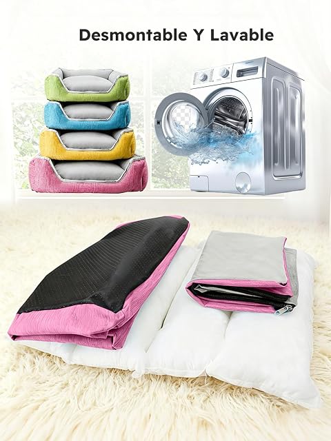 Foto 5 de 6 de PETCUTE Cama Perro Cojín Perros Antiestres Cama Gato Lavable Cama para Perros Ortopédica Mediano Rosa