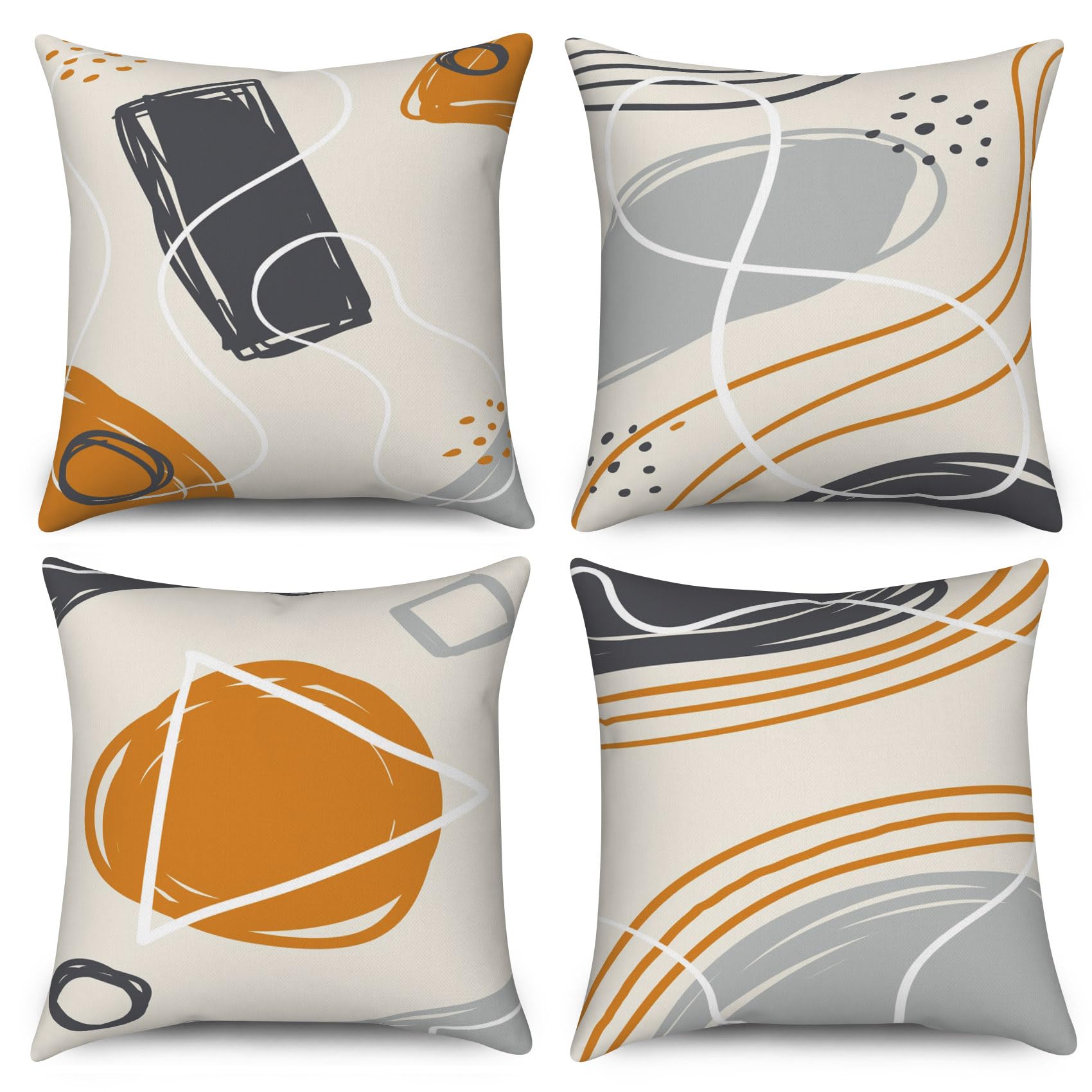 ASDCXZ Boho Cushion Cover 60x60 cm 4er Set, Modern Abstract Line Orange Circular Beige Sofa Deco Cushion Covers Cushion Cover Washable Polyester Flax Textile Outdoor Pillow Cover Cushion Cover