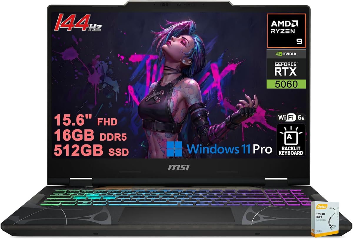 Cyborg 15 Gaming AI Laptop | 15.6" FHD IPS 144Hz | AMD 8-core Ryzen 9 270 (>i9-12950HX) | 16GB DDR5 512GB SSD | GeForce RTX 5060 GDDR7 Up to 572 TOPS | 4-zone RGB Backlit Win11Pro w/DLCA Accessory