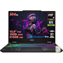MSI Cyborg 15 Gaming AI Laptop | 15.6" FHD IPS 144Hz | AMD 8-core Ryzen 9 270 >i9-12950HX | 16GB DDR5 512GB SSD | GeForce RTX 5060 GDDR7 Up to 572 TOPS | 4-zone RGB Backlit Win11Pro w/DLCA Accessory