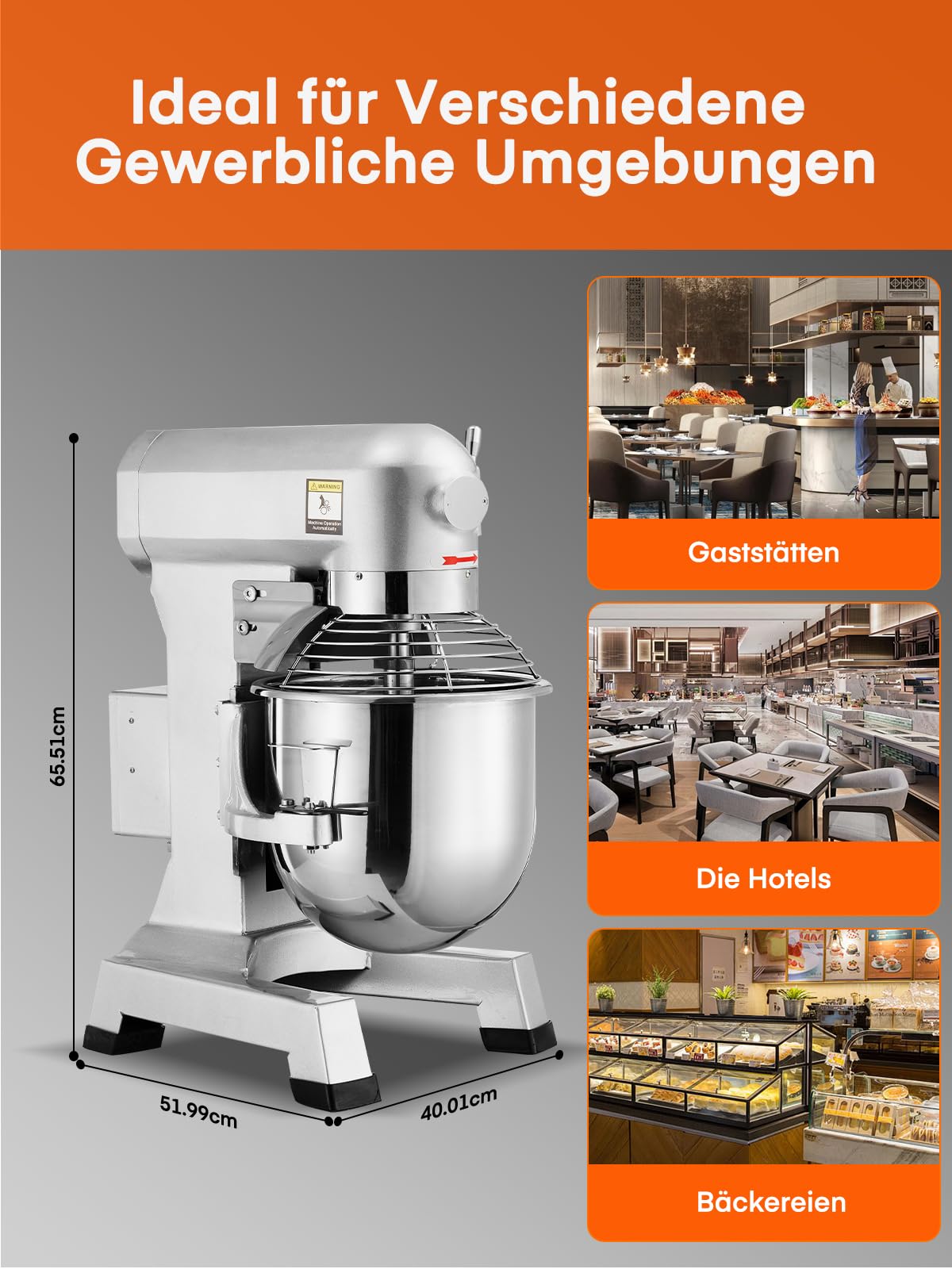 Profi Teigknetmaschine 15L mit Planetenrührwerk 600W Starkleistung (3 Stufen 135, 220, 409 U/min), inkl Edelstahl-Rührschüssel, Knethaken & Schneebesen für Bäckerei, Gastronomie & Haushalt