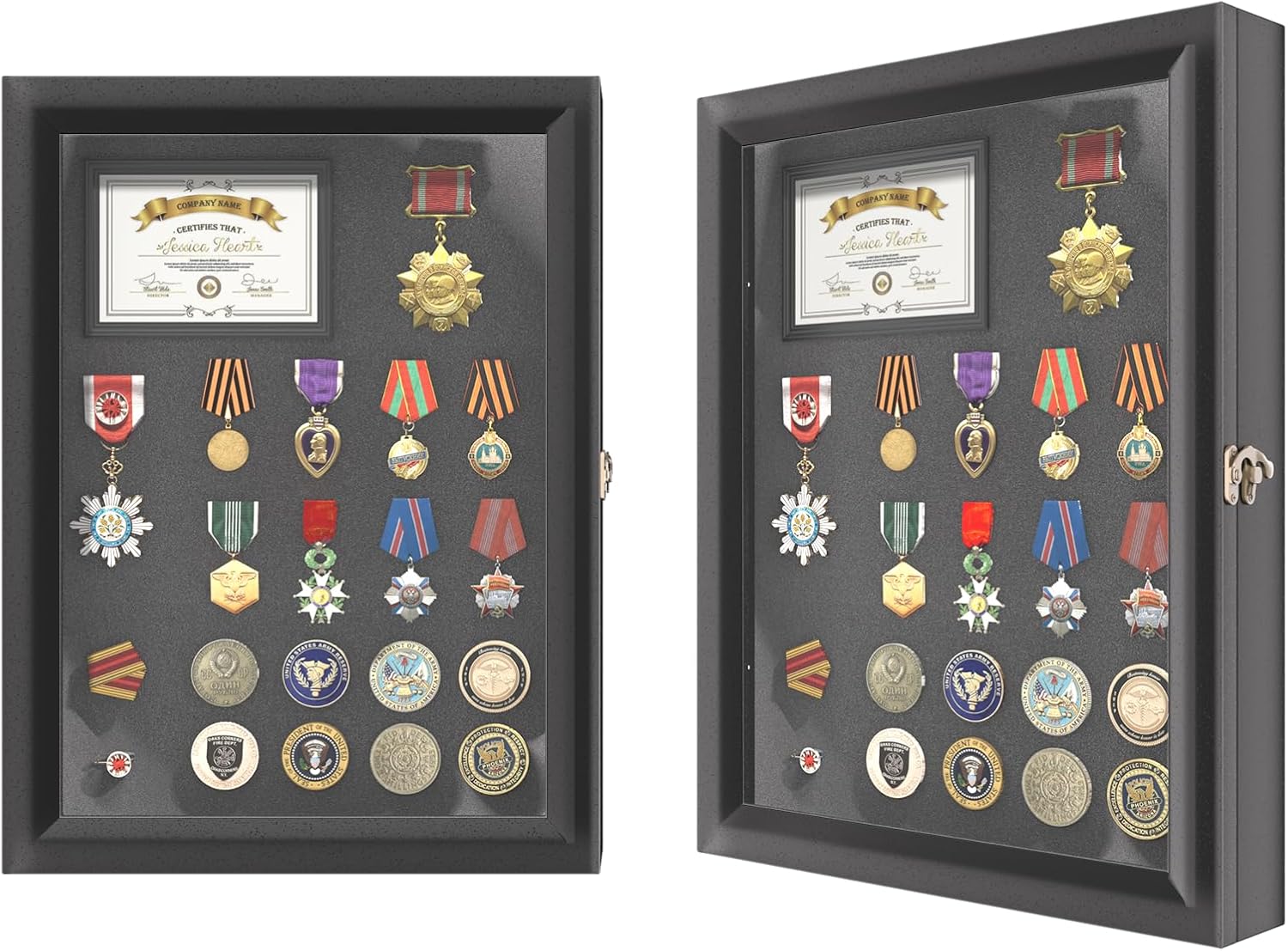 Challenge Coin Display, Military Coin Holder Display, 11.8 x 15.7 Inch Large Medal Display Case & Pin Display Cabinet with Horn Lock, Shadow Box Display Case for Military Medals,Insignia Ribbons