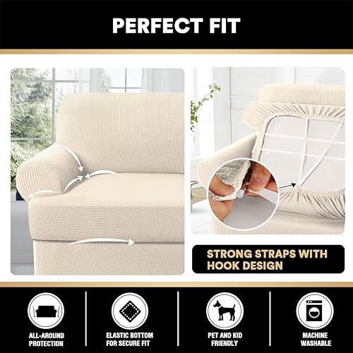 Miniatura 5 de Funda de sofá con cojín en T, 4 piezas, fundas de sofá para sofá con cojín en T, fundas de sofá suaves, fundas de muebles con 3 fundas de asiento