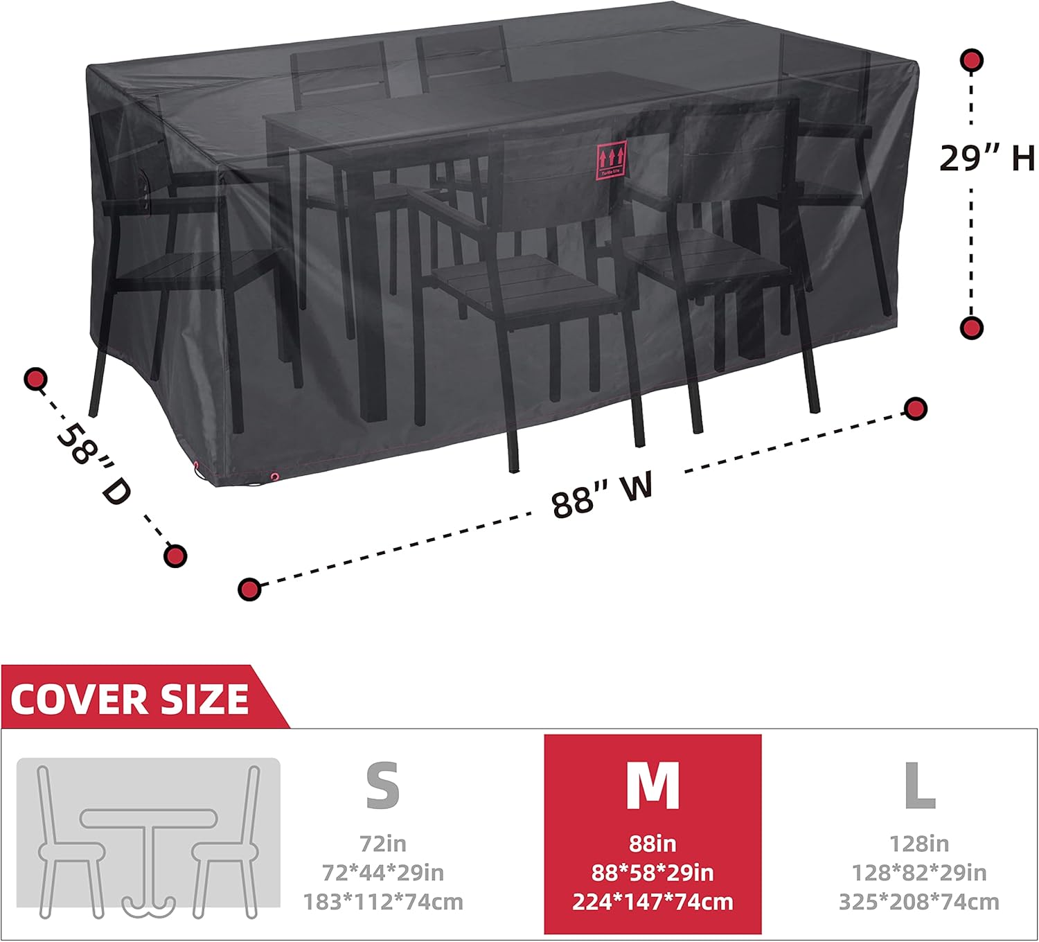 Turtle Life Patio Furniture Set Cover, Rectangular Durable Water Resistant Outdoor UV Resistant Anti-Fading Dining Table Chairs Cover with Outdoor Patio Storage Bag, Black, 88" L x 58" W x 29" H : Patio, Lawn & Garden