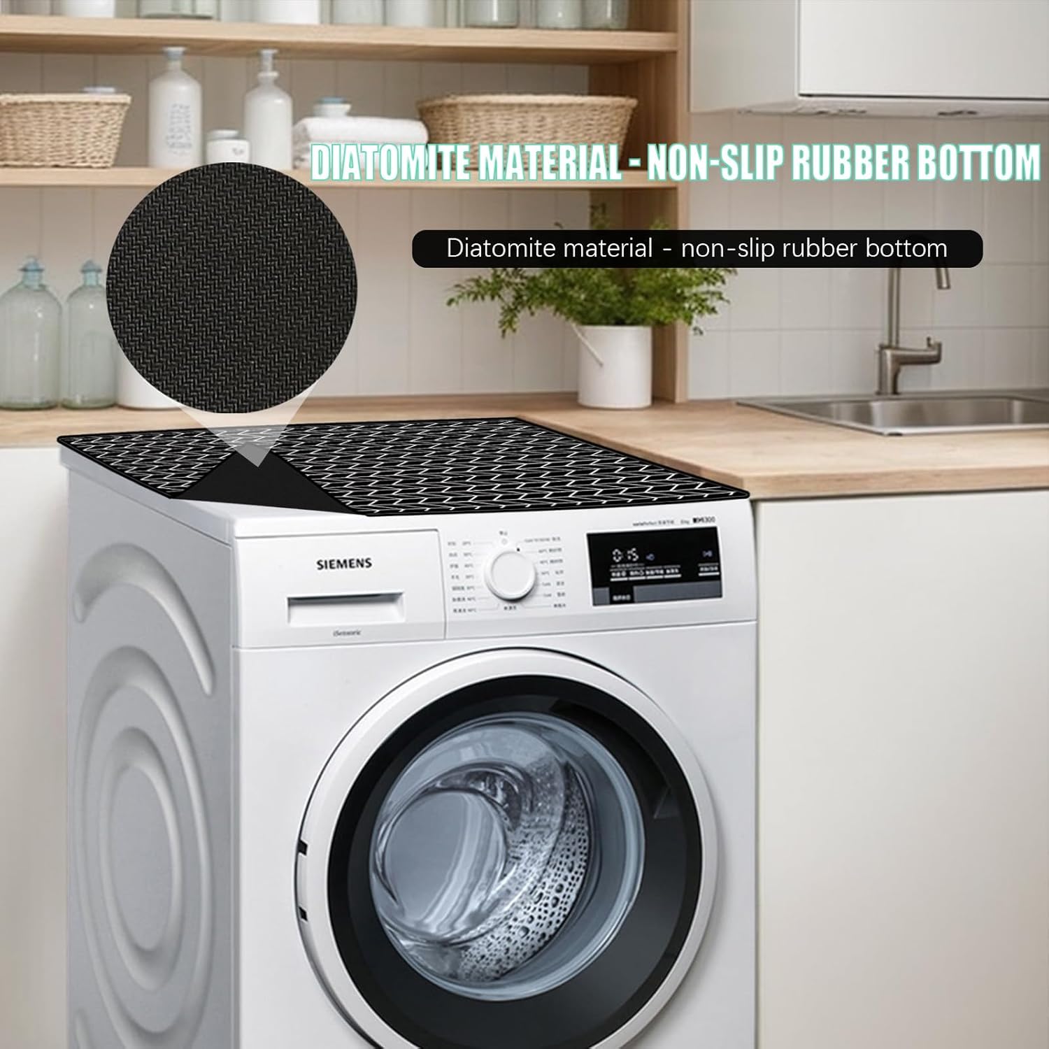 2 PCS Washer and Dryer Covers for the Top,27'' x 27''laundry guards for washer and dryer,Dust-Proof Washer Dryer Top Protector,Silicone Countertop Protector Mat (Black)