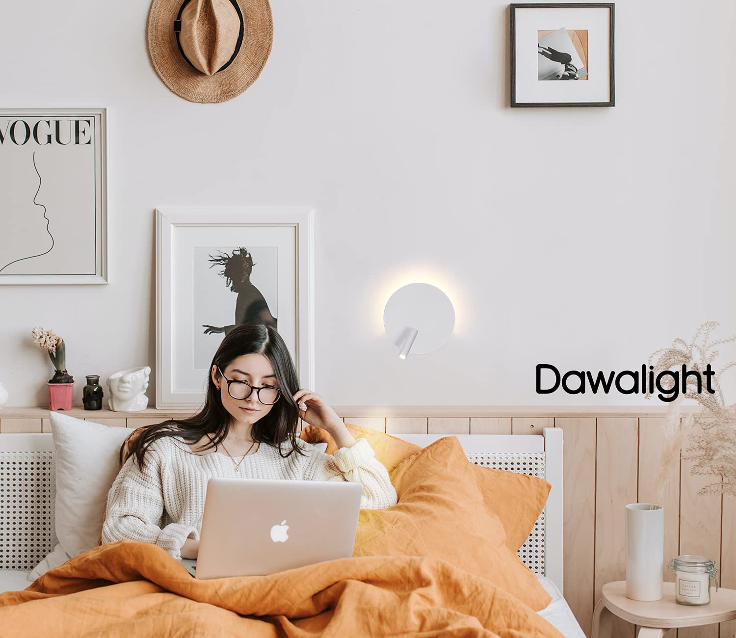 DAWALIGHT Applique Chambre Murale interieur blanche avec interrupteur et lampe de chevet lecture LED 6W+3W 3000k Blanc chaud pour livres salon, Aluminium