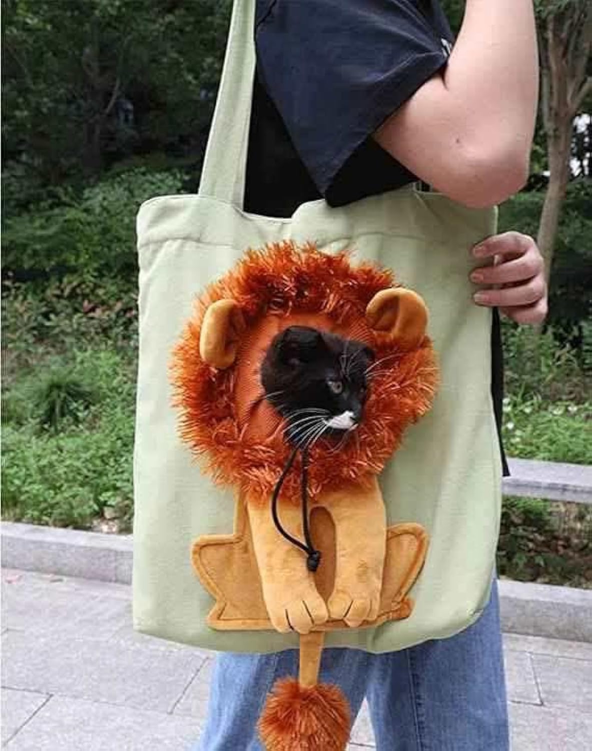 Pet Canvas Shoulder Carrying Bag, Cute Lion-Shaped Pet Canvas Shoulder Bag Cat Carrier, Portable Cats Small Pet Canvas Tote Chest Bag, Pet Carrier for Small Dogs and Cats Pet Supplies (Light Green)
