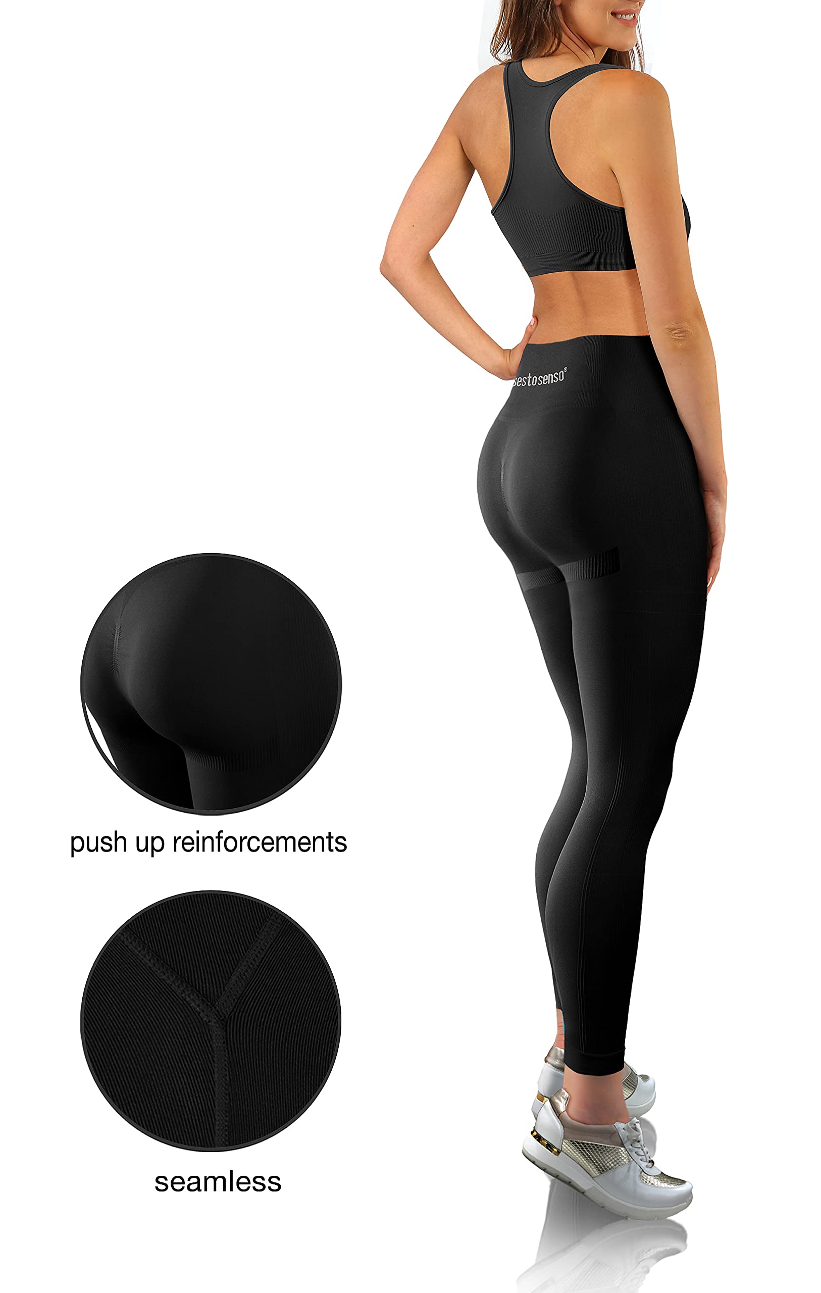 sesto senso Completo Sportivo Donna Vita Alta Reggiseno Crop Top Leggings Elasticizzati Fitness Yoga Palestra