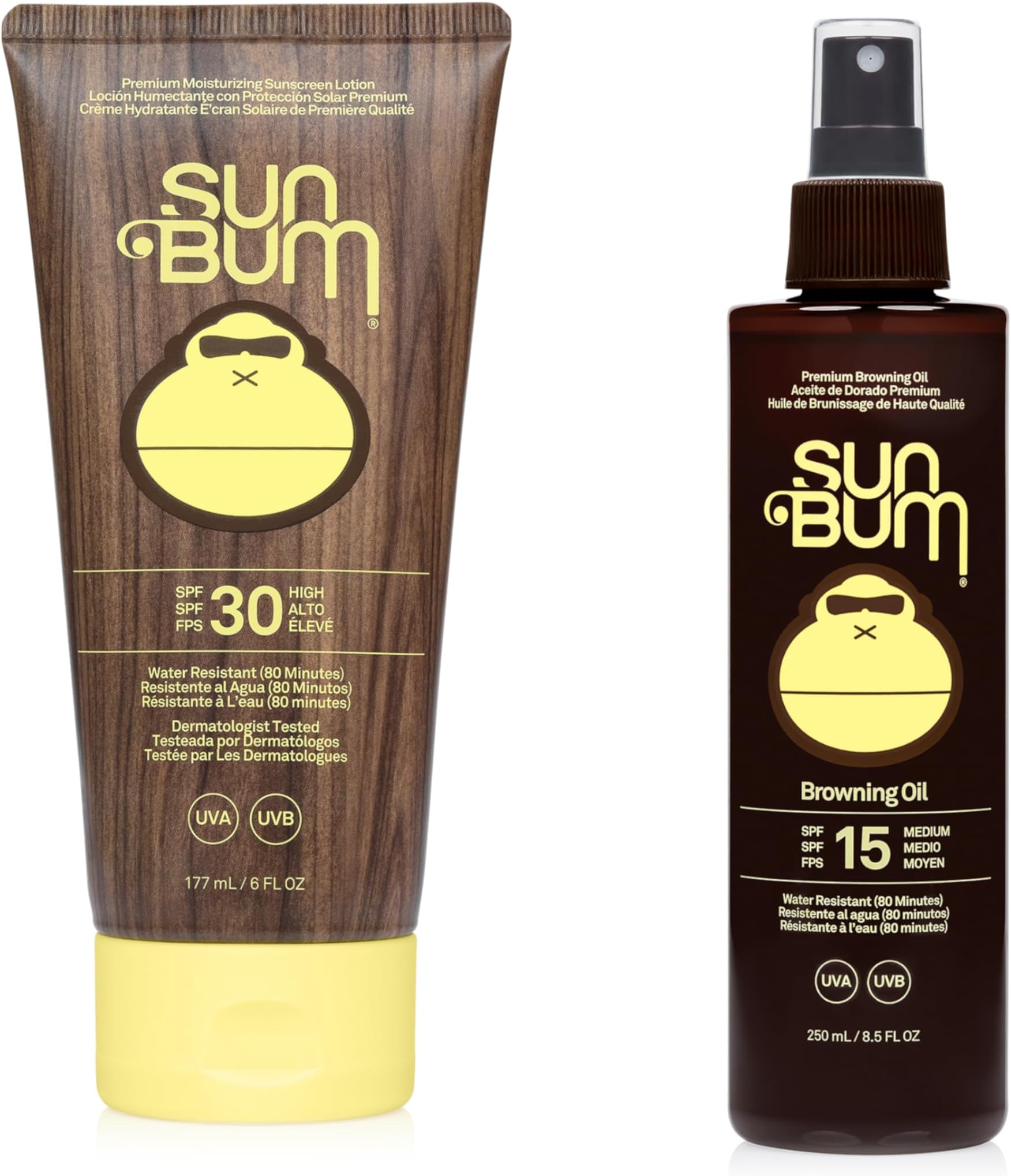 Sun Cream Lotion & Browning Oil Bundle, Original SPF 30 Sun Cream, Broad Spectrum Sunscreen (177ml) + SPF 15 Moisturizing Browning Oil, Vegan Formula Made With Coconut Oil (250ml)