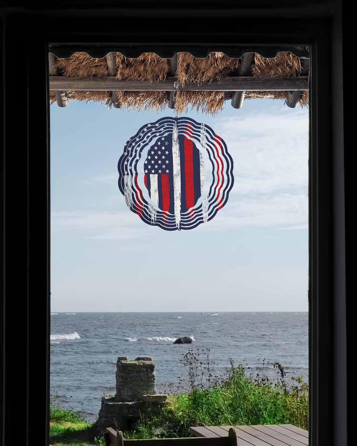 USA Flag Independence Day Wind Spinner for Garden Yard 3D Stainless Steel Hanging Wind Spinners, Retro Stripes and Stars Spinners Outdoor Metal Decor for Lawn Patio Home