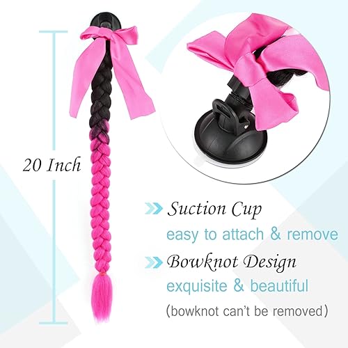 Miniatura 2 de SEGO 1 unidad2 trenzas de coleta para casco con ventosa desmontable, moño para coleta, muchos colores (casco no incluido)