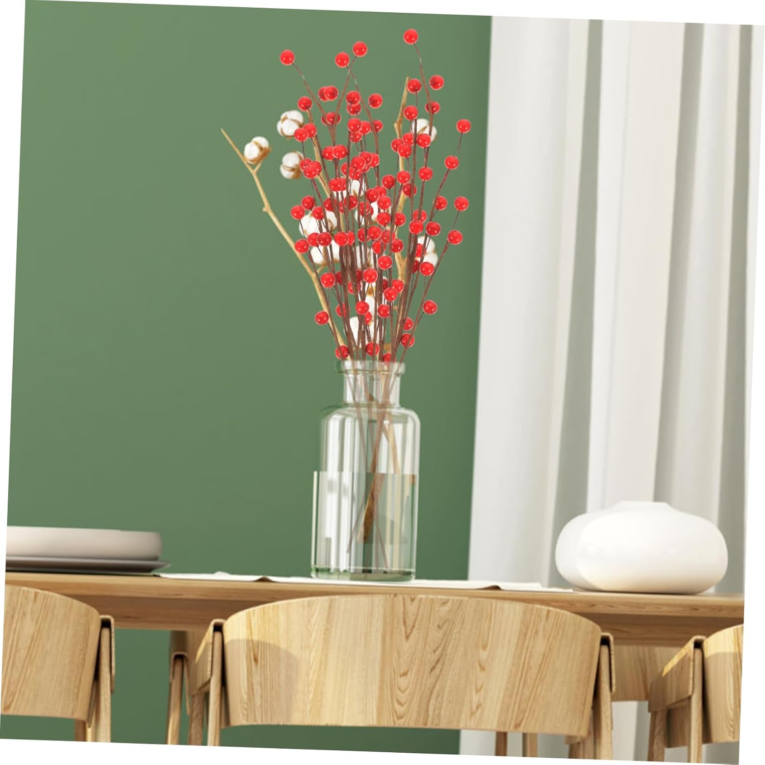 Unomor 40pcs Artificial Berry Branches for Christmas Decor Faux Xmas Berries for Holiday Parties and Wedding Decorations Realistic Simulated Fruit Stems for Home Decoration