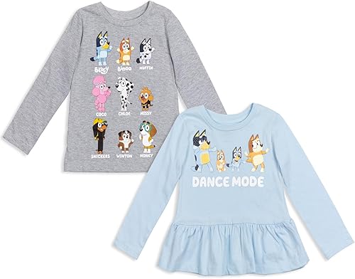 Bluey Winton Snickers Honey Muffin Bandit Dad Chilli Mom Missy Chloe Coco Bingo - Paquete de 2 camisetas para niñas de niños pequeños a niños