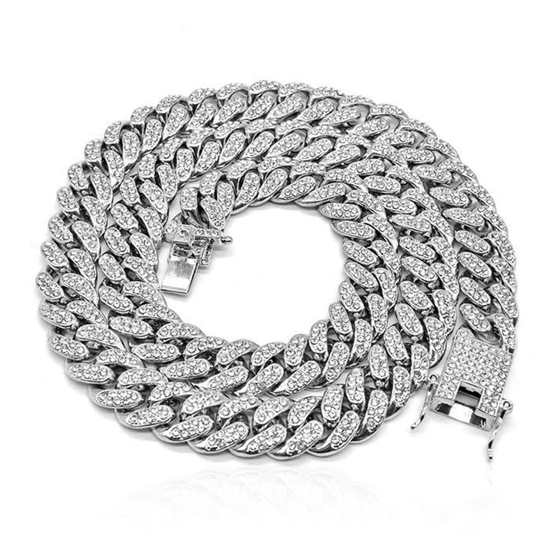 TQPUWTCadena de eslabones cubanos, Collar Hombre De Acero Inoxidable Cadena Cubana, Cadena para Hombre Collar Cubano, cadena de diamantes, para Hombre Padre Regalo de cumpleaños, plata, 50cm