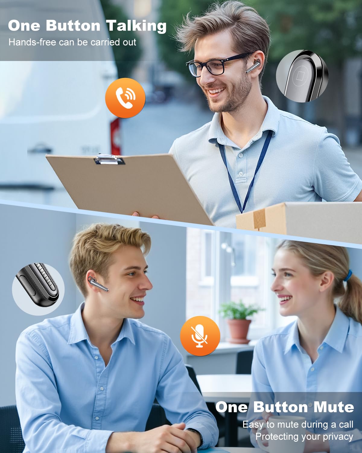 New Bee Auricolare Bluetooth Vivavoce V5.1 con 50 ore di conversazione, auricolare vivavoce ultraleggero con cancellazione ENC a doppio microfono, connessione a doppio dispositivo per la guida/lavoro