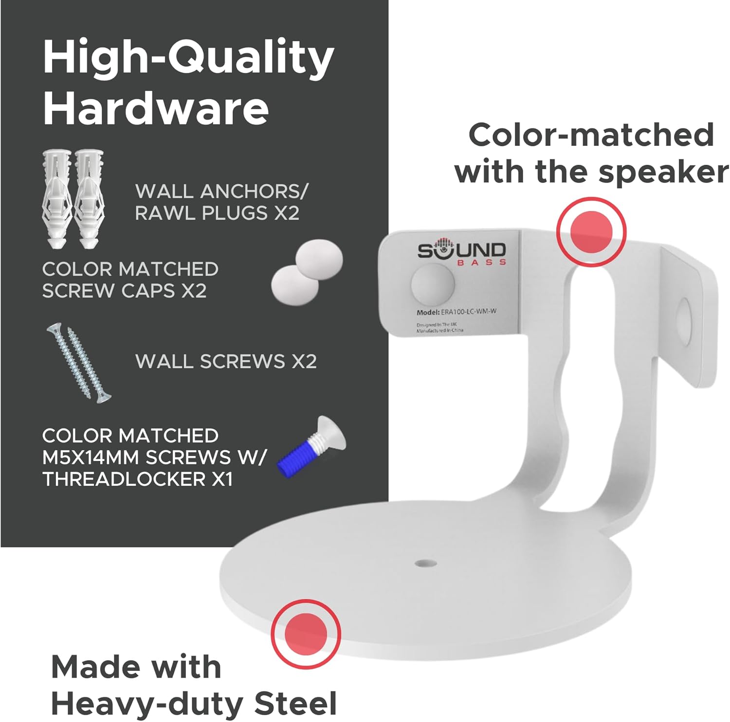 Sound Bass ERA100 Corner Wall Mount Bracket - Low Profile, White, Single (1pc), Complete with All Mounting Hardware Compatible with Sonos ERA 100 Speaker - Image 5