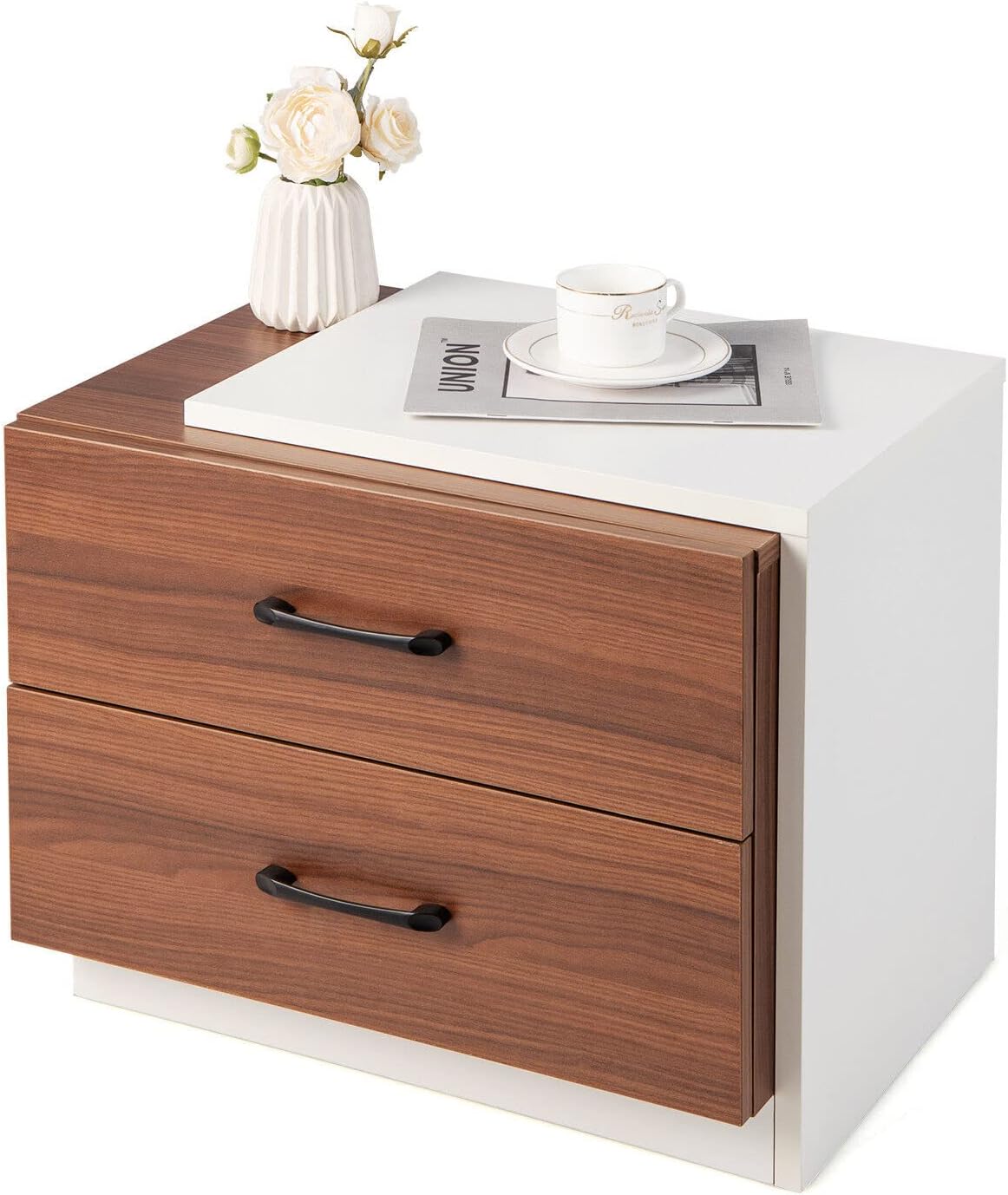 Giantex Modern Two Drawer Bedside Table, Home Nightstand Storage Table