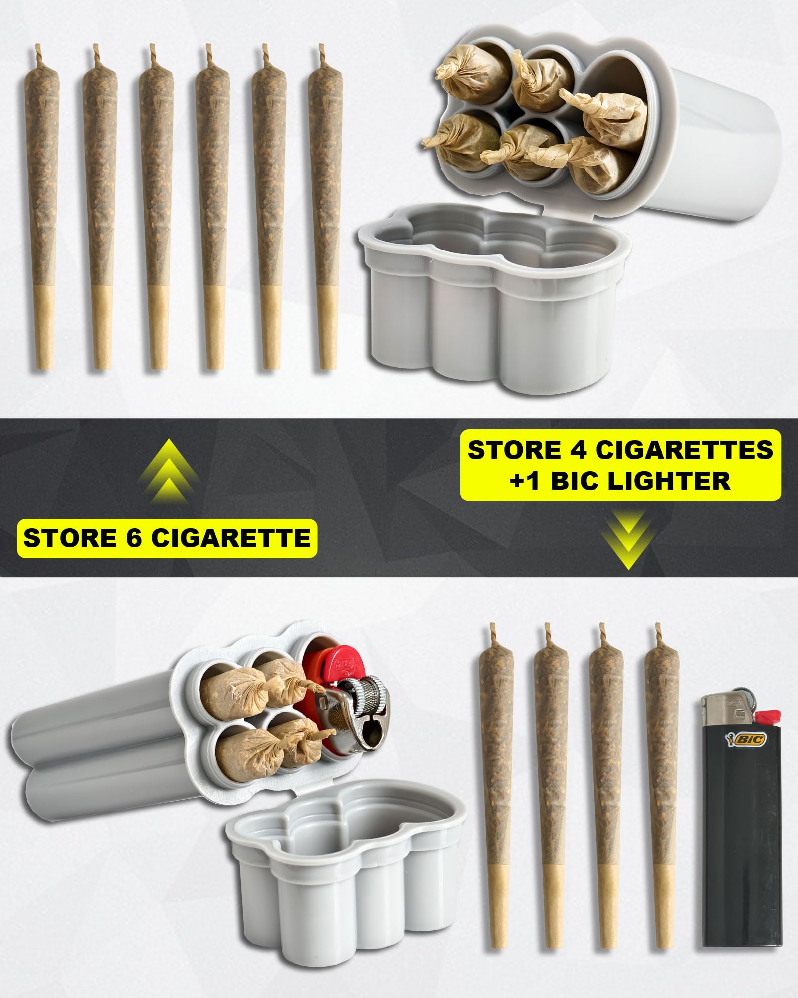 4-Hole King Size Pre-roll Cone Holder Case, Cigarette Case for Regular Size Cigarettes & King Size, Small Container Lighter Box, Smoking Accessories for 1-1/4 Size Pre Rolled Rolling Paper: 3 PACK GREY 4-6 Capacity