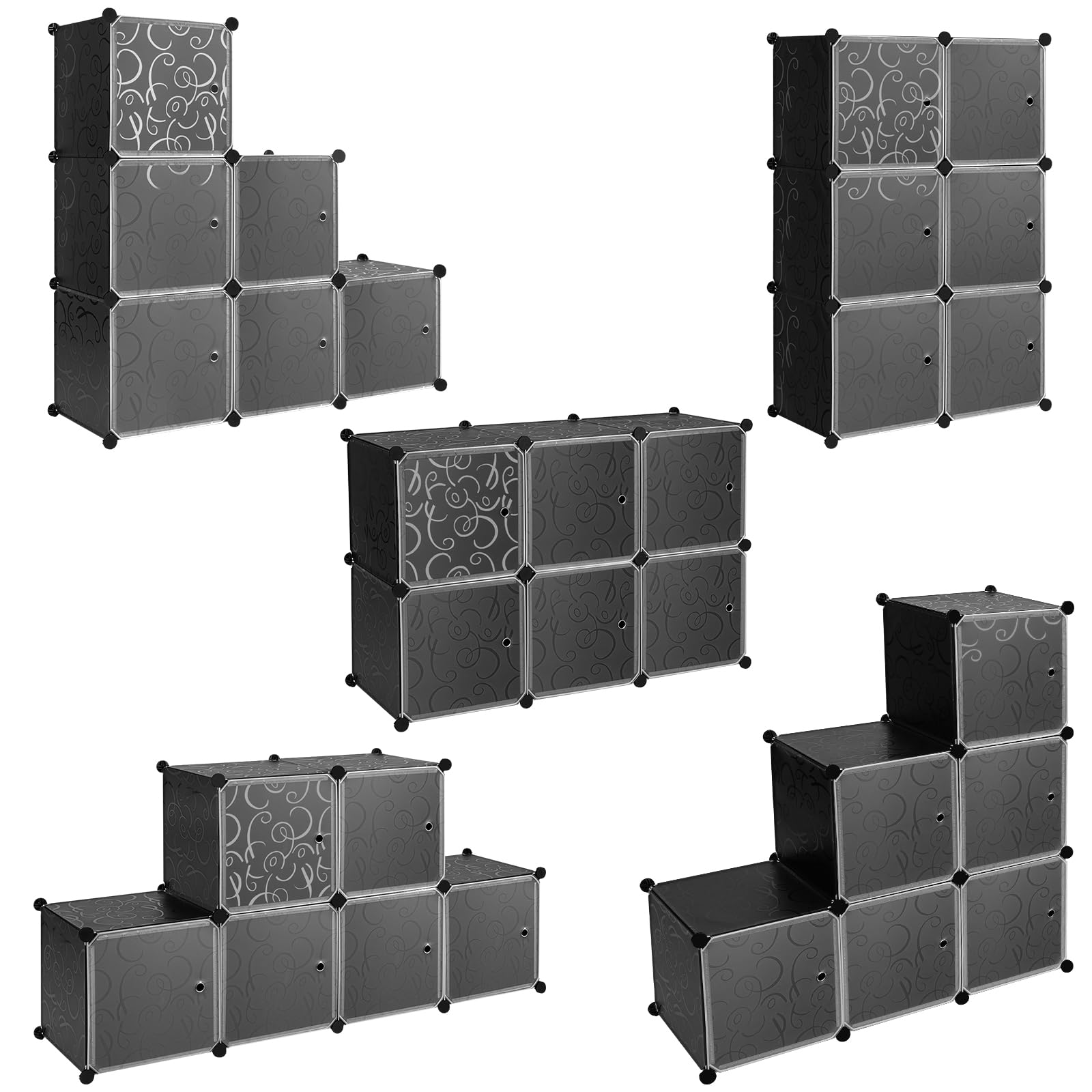 WOLTU Armoire de Rangement Plastique, Meuble de Rangement Modulable, Étagère Chaussures, Armoire Cube avec Portes pour Vêtements, Jouets, Livres,Chaussures, 6 Casiers, Noir