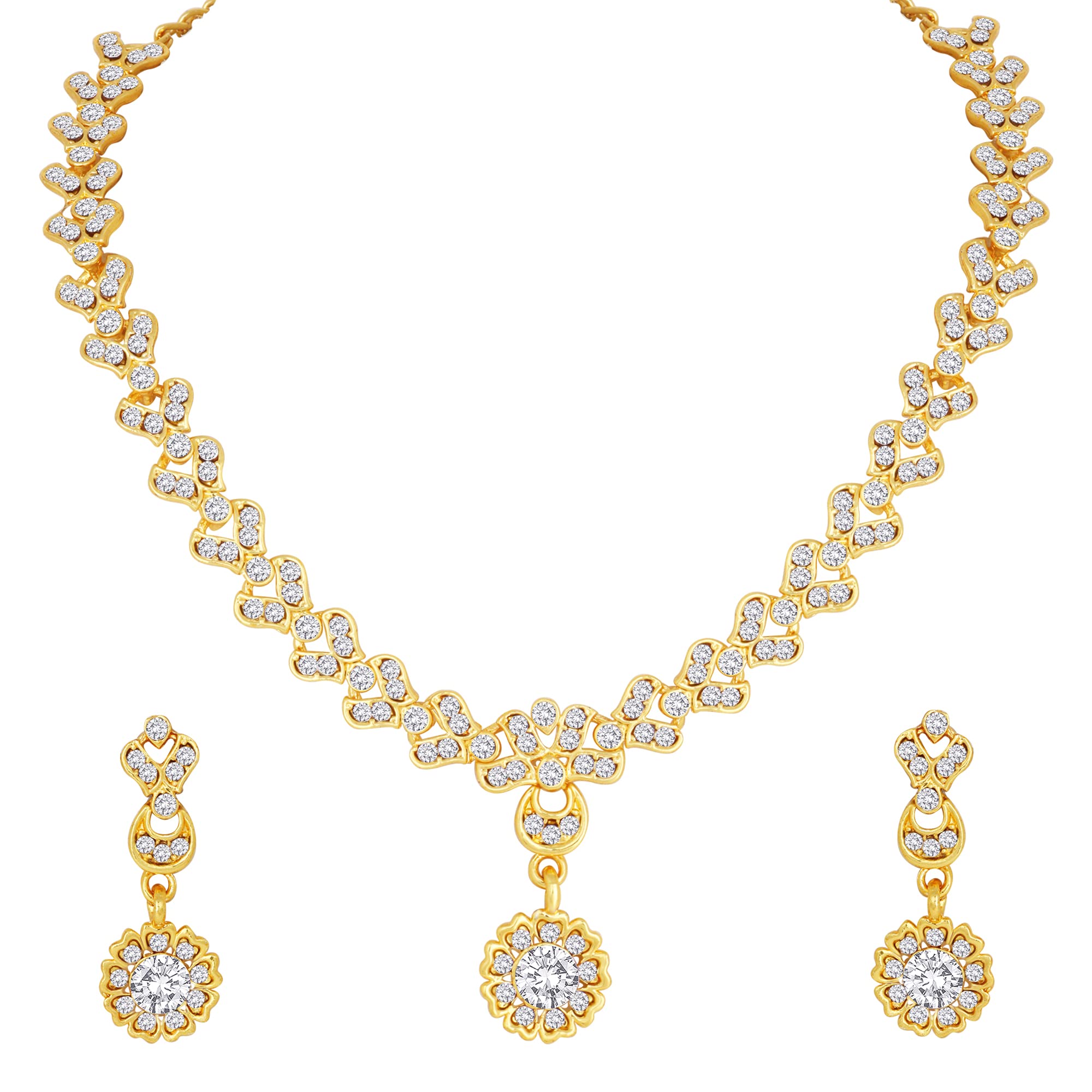 Atasi International Crystal AD Style Party and Wedding Gold Plated Jewellery Necklace Set with Earrings For Women & Girls (AG5480) (B09YQ4S7QN) Amazon Price History, Amazon Price Tracker