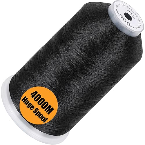 New brothread - Single Huge Spool 4000M Each Polyester Embroidery Machine Thread 40WT for Commercial and Domestic Machines - Black