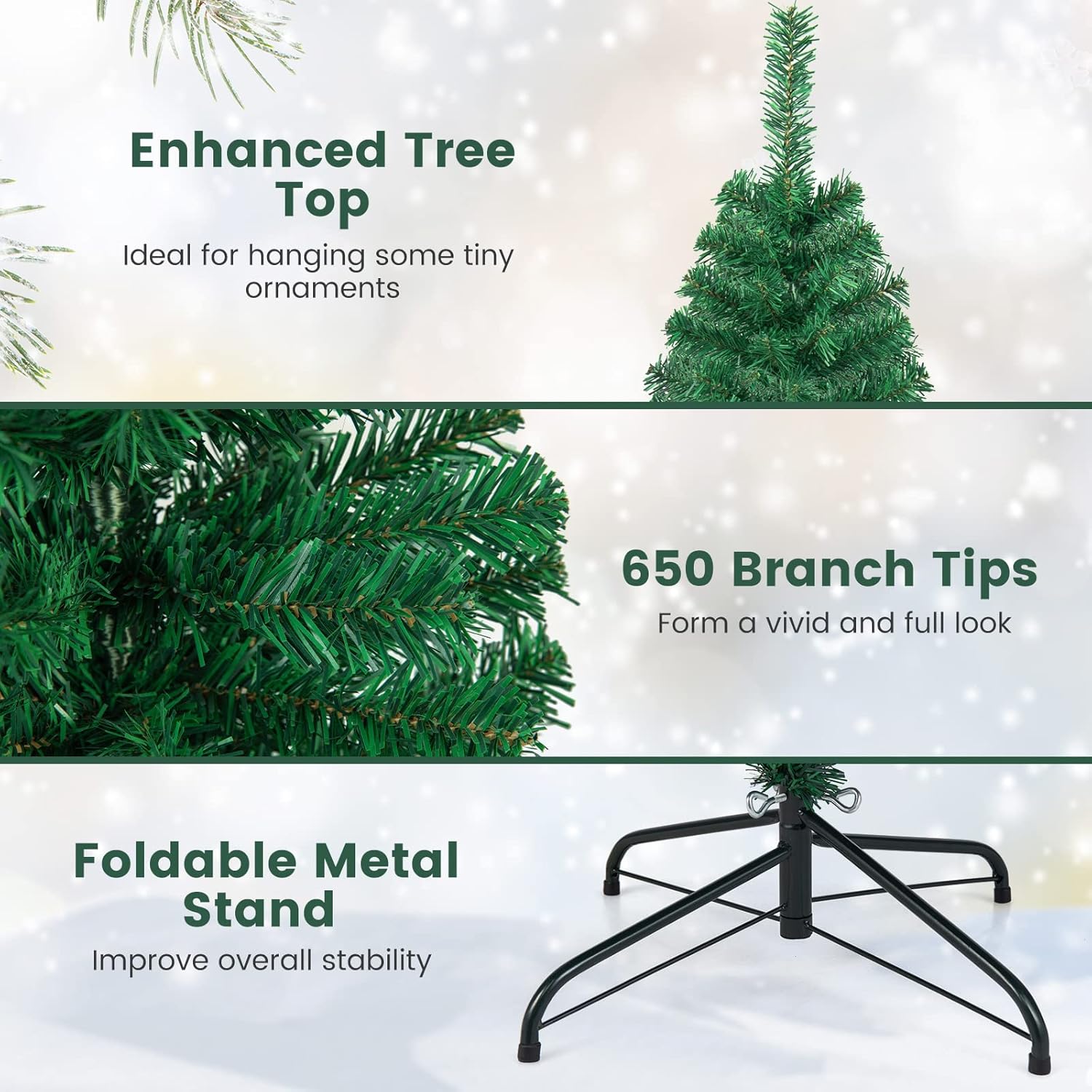 Artificial Christmas Tree 6 ft, Xmas Pine Tree Unlit with 650 Full Branches for Seasonal Holiday, Party Decoration for Home Office, Easy Assembly