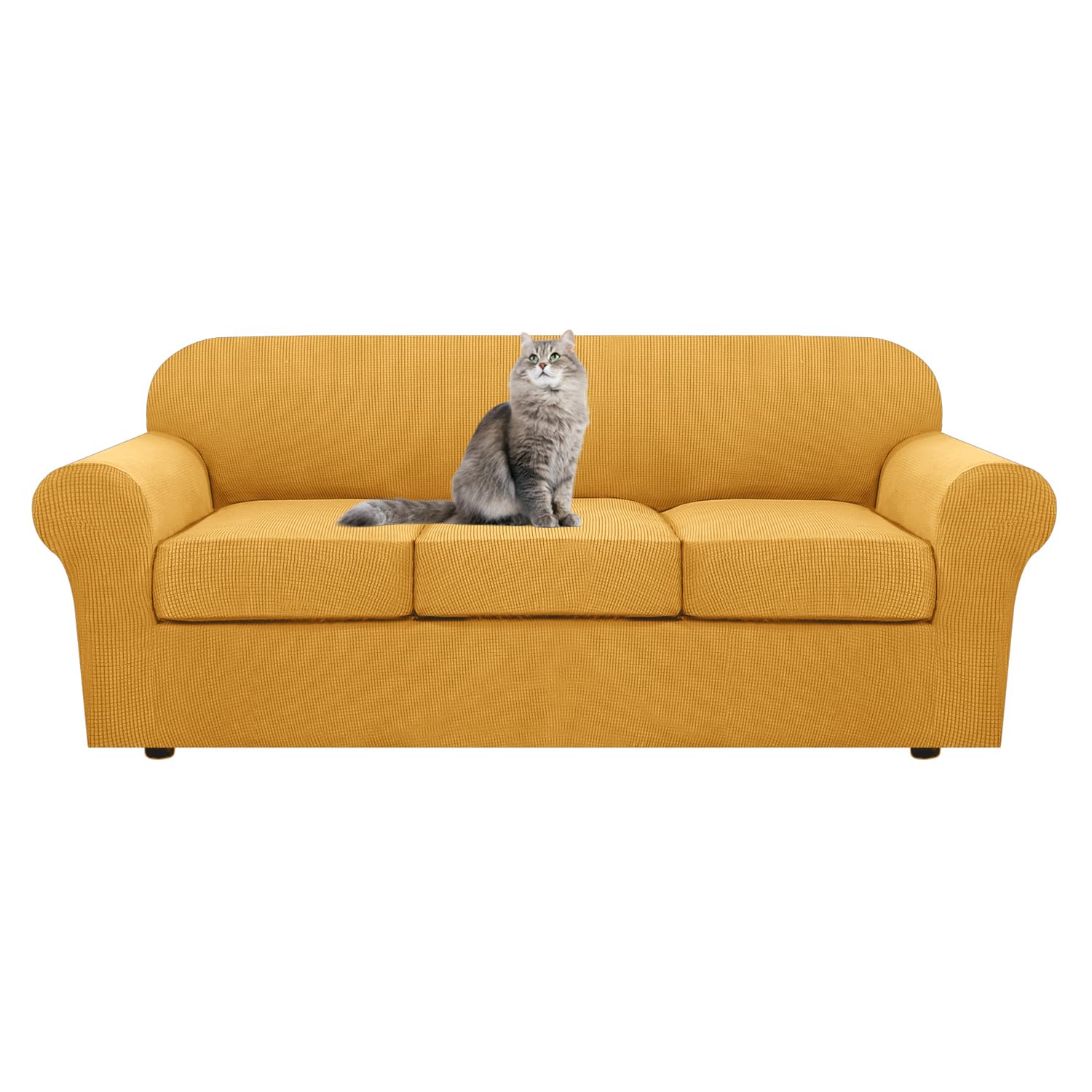 SYLC Ektorp Sofa Cover with Seat Cushions Covers and Backrests Covers Sofa Covers Stylish Stretch Jacquard Couch Slipcover Protector (Golden,Sofa+3 Seats)
