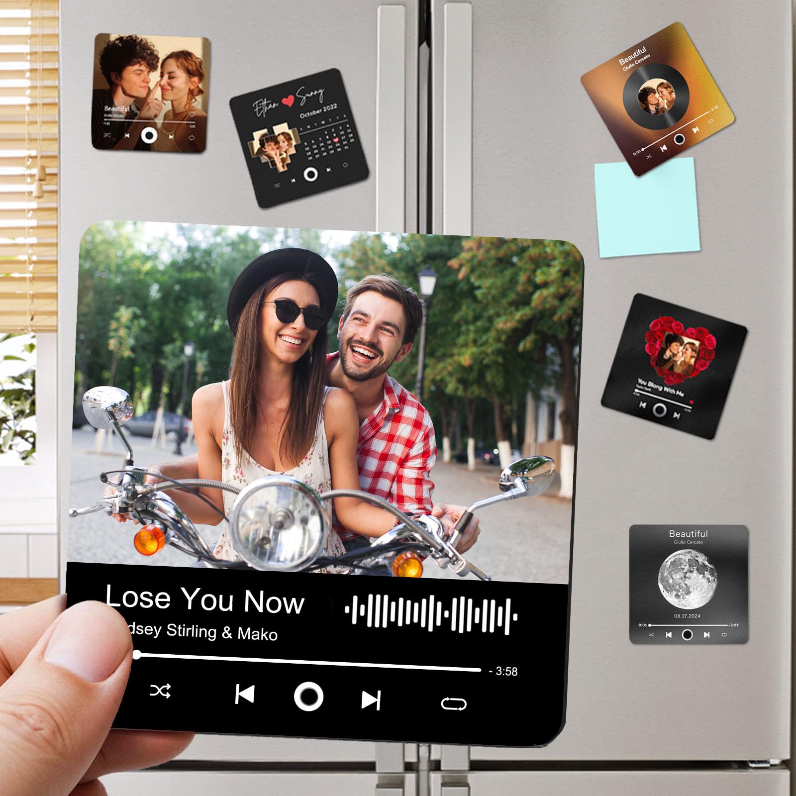Ronbeaud Style9 Custom Music Fridge Magnet With Photo Personalised Music Refrigerator Magnets Plays Song Customised Anniversary Christmas Valentine's Day Gifts For Bf Gf