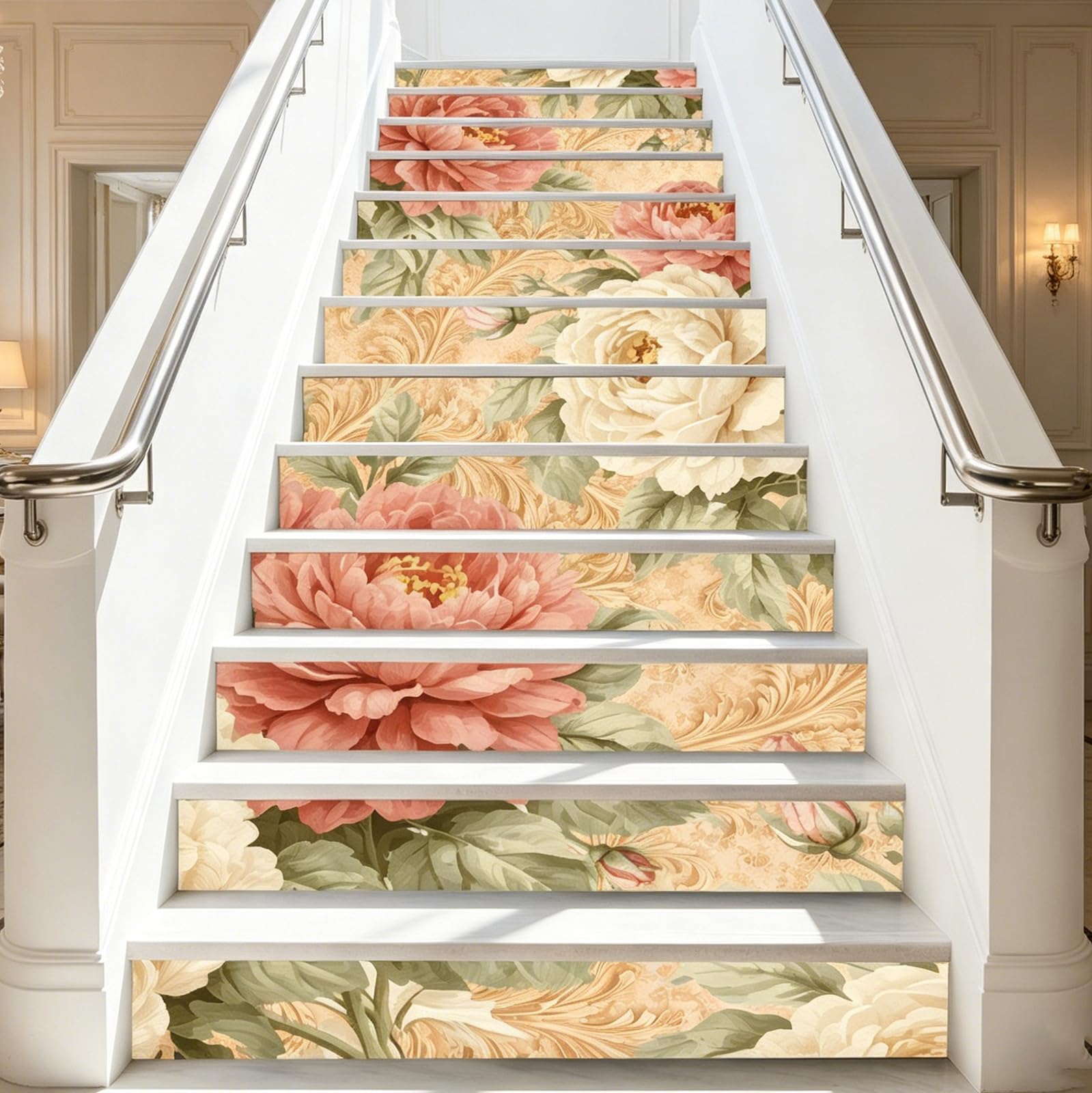 Autocollants pour contremarches d'escalier : masquez les imperfections avec ces stickers floraux