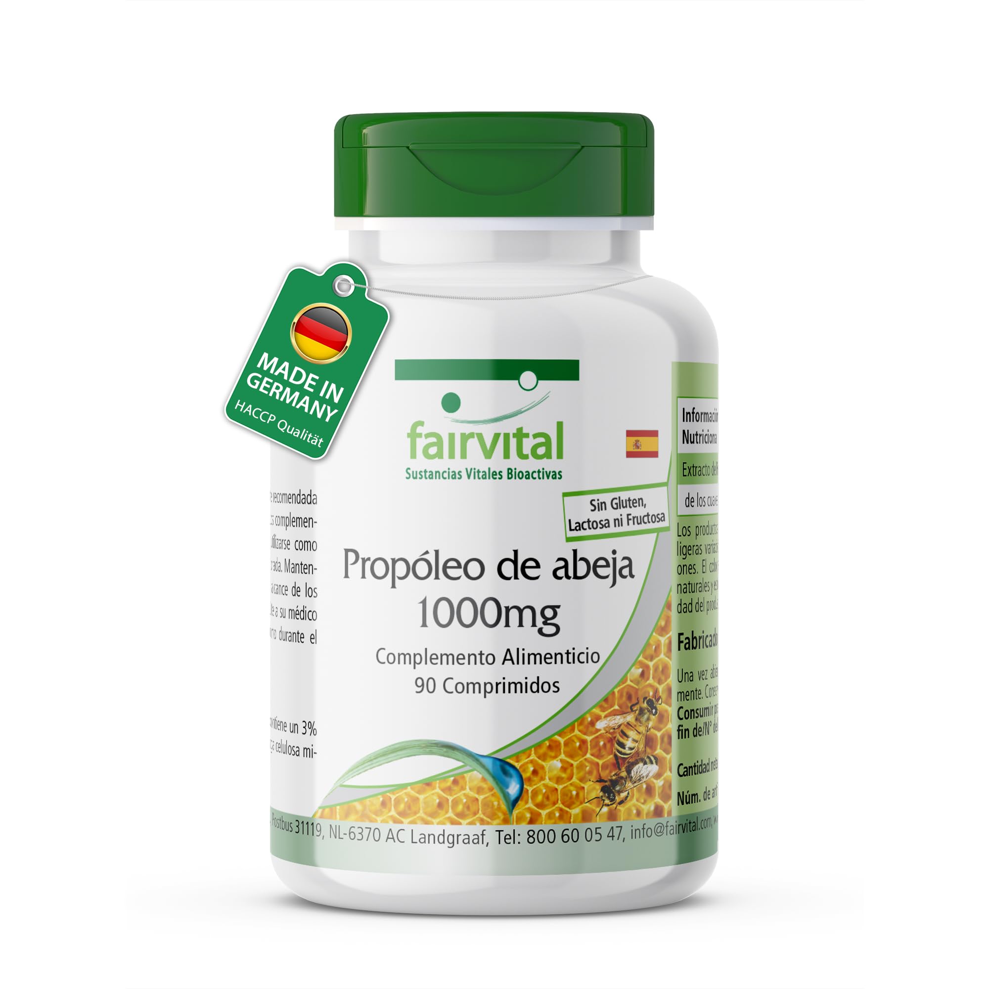 fairvital Propóleo de abeja 1000mg, extracto natural de resina de abeja, con un 3% de galangina, ALTA DOSIS, 90 comprimidos