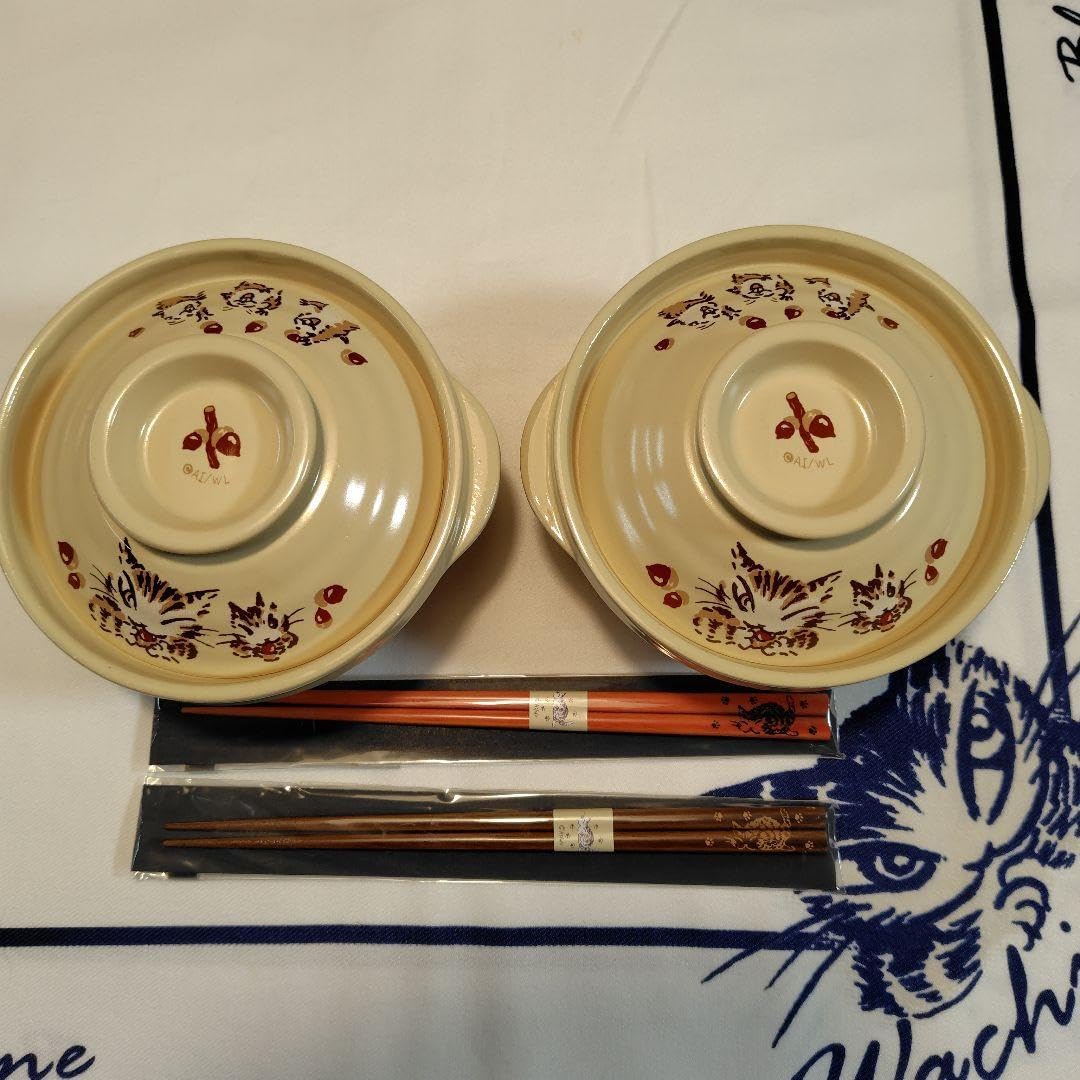 わちふぃーるど、ダヤン、どんぐりひとり土鍋2つ、わだやん箸茶、橙各1つ、マット付 わちふぃーるど、ダヤン、どんぐりひとり土鍋2つ、わだやん
