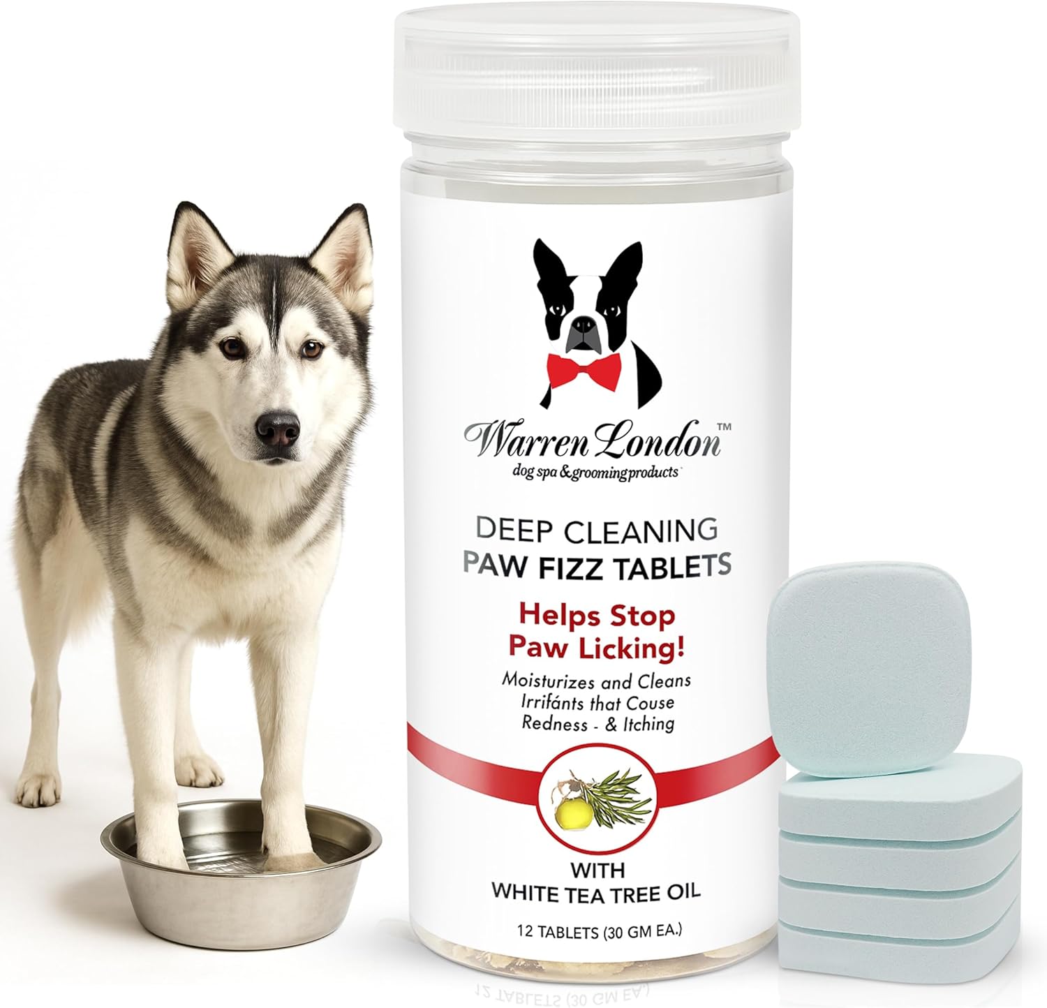 Warren London Deep Cleansing Paw Soak for Canine – Soothes Itchy, Irritated Paws with Aloe Vera, Seaweed & Tea Tree Oil | Anti-Lick Paw Therapy | 5-Minute at-Residence Spa for Canine | 12 Fizzy Tablets