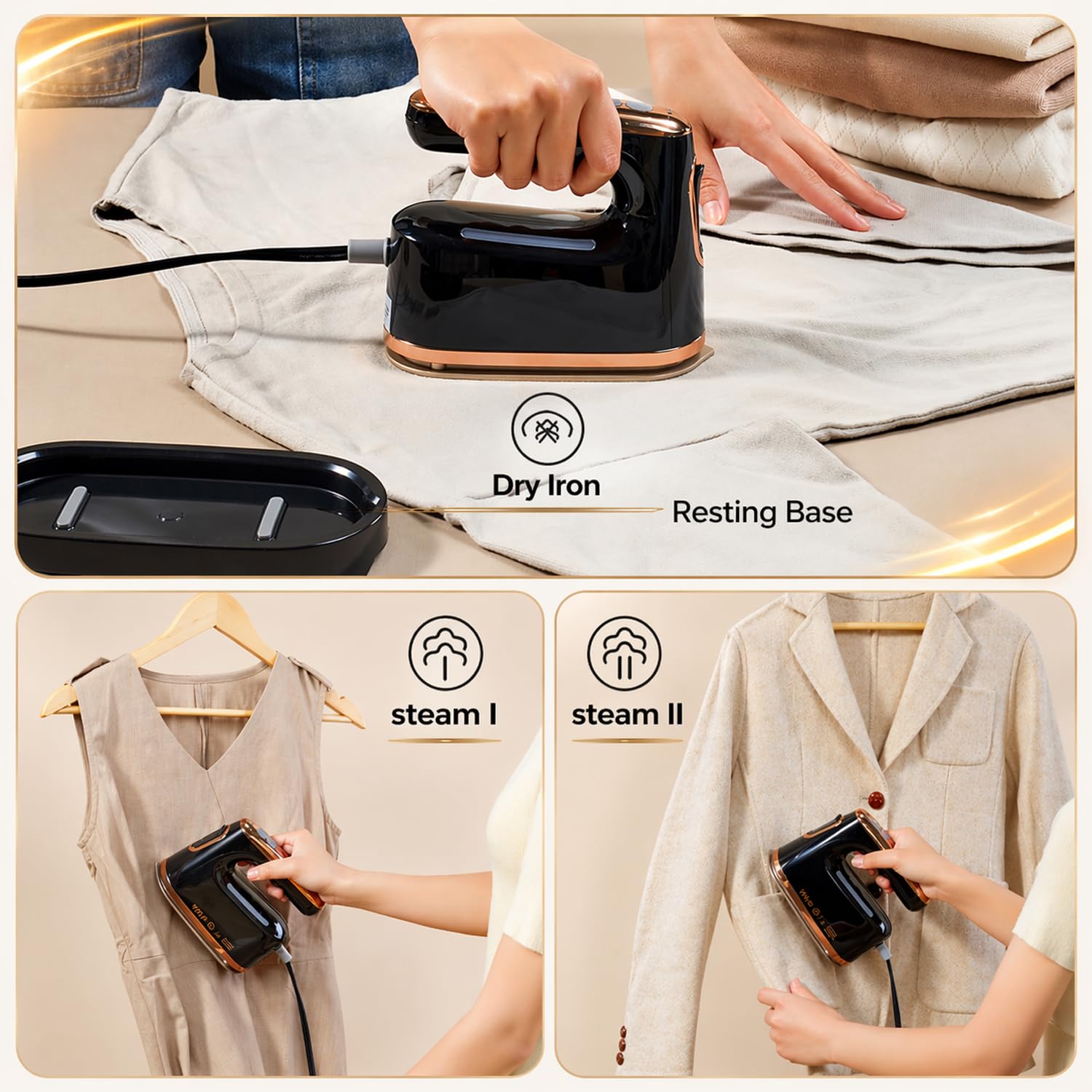 YIKA Vaporiera portatile per vestiti, ferro da stiro a vapore per indumenti portatile, stiratura e cottura a vapore 2 in 1, piastra grande, 45S Heat Up, rimozione delle rughe in tessuto per casa e