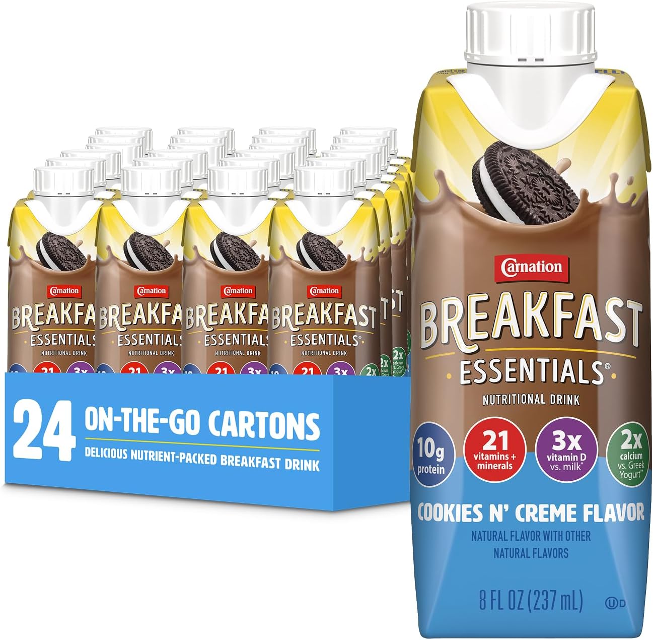 - Carnation Breakfast Essentials Complete Nutritional Drink Cookies N Crème Flavor 8 oz Bottle 24 Ct