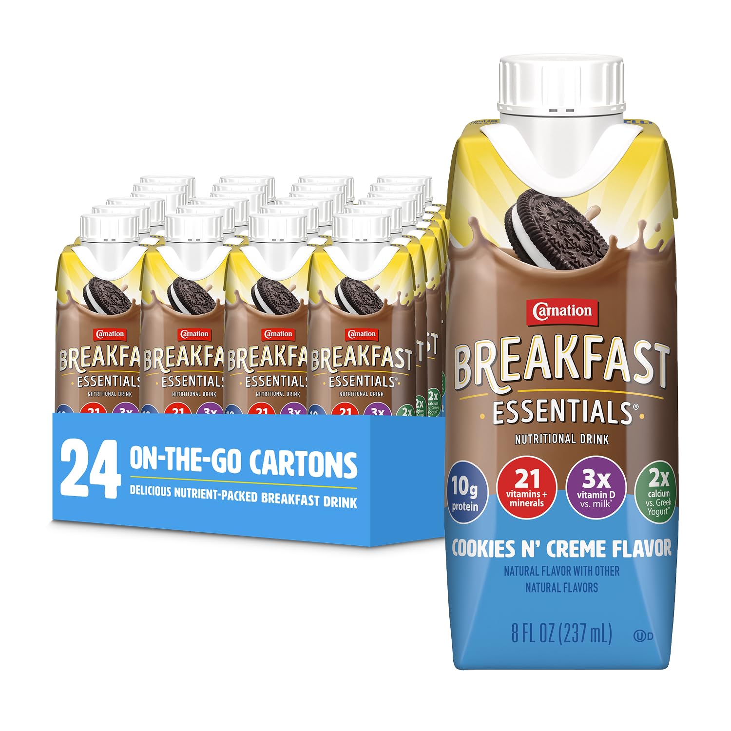 Carnation Breakfast Essentials Complete Nutritional Drink Cookies N Crème Flavor 8 oz Bottle 24 Ct