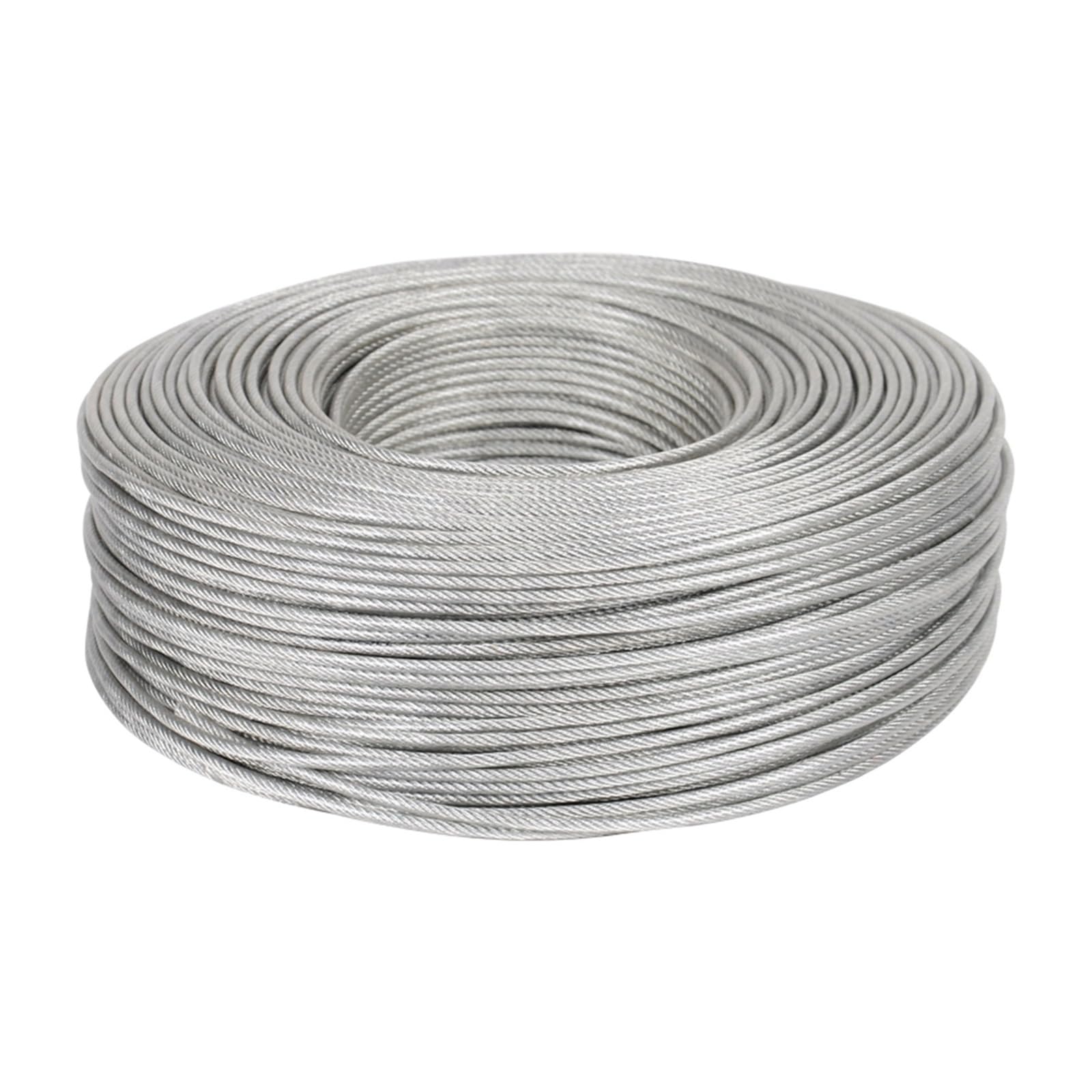 Abschleppseil, Drahtseil, Hebedrahtseil, 50 m, 304 Edelstahl-Drahtseil, weich, mit beschichtetem 3 mm Hebekabel, 7 x Wäscheleine