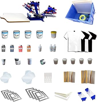 Tianiuseen 4 Color 1 Station Screen Printing Kit Silk Printing Press Equipment Material Screen Printer Screen Printing for T-Shirt DIY